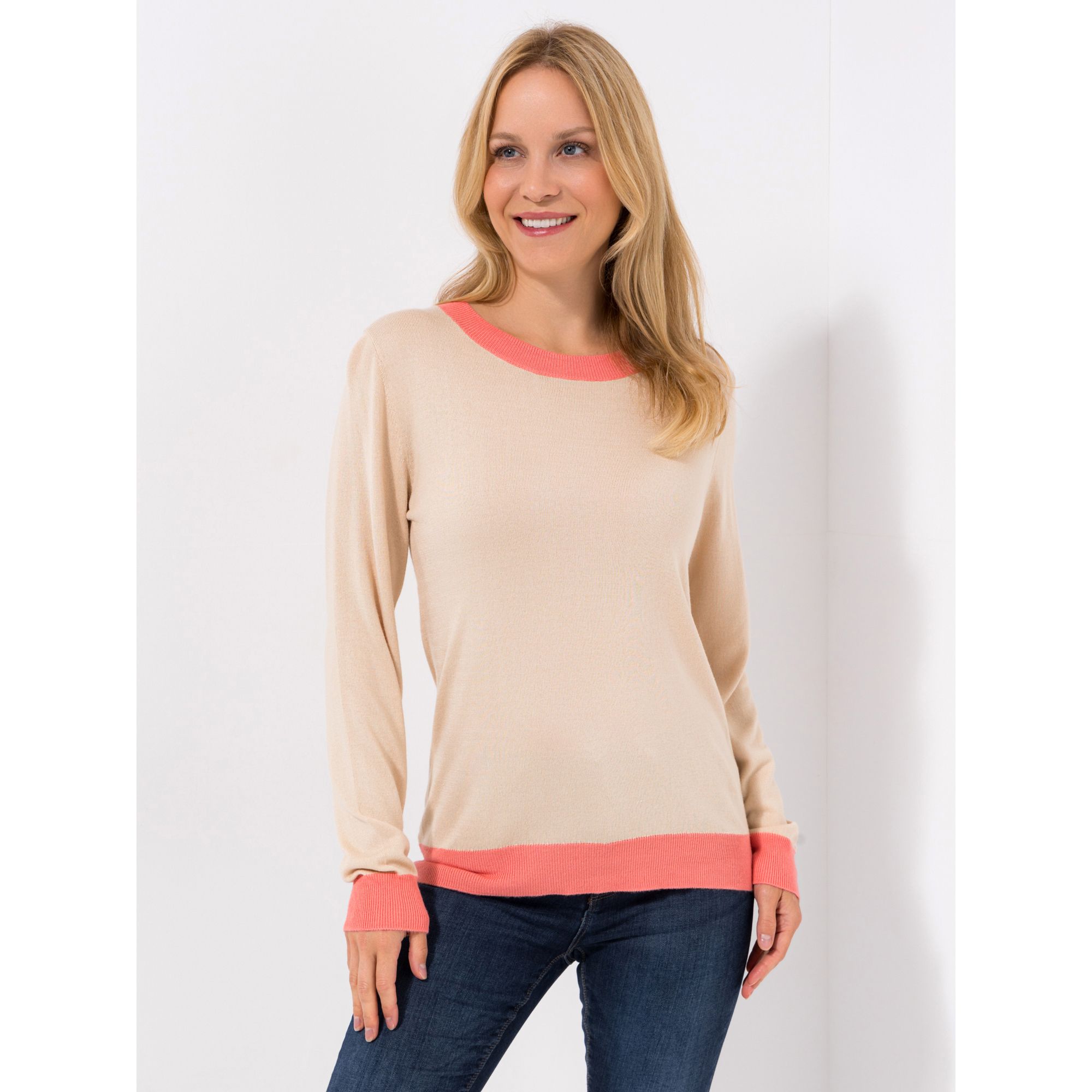 CASHMASOFT Pullover, 1/1-Arm Cashmeregriff Rundhalsausschnitt Kontrastbündchen