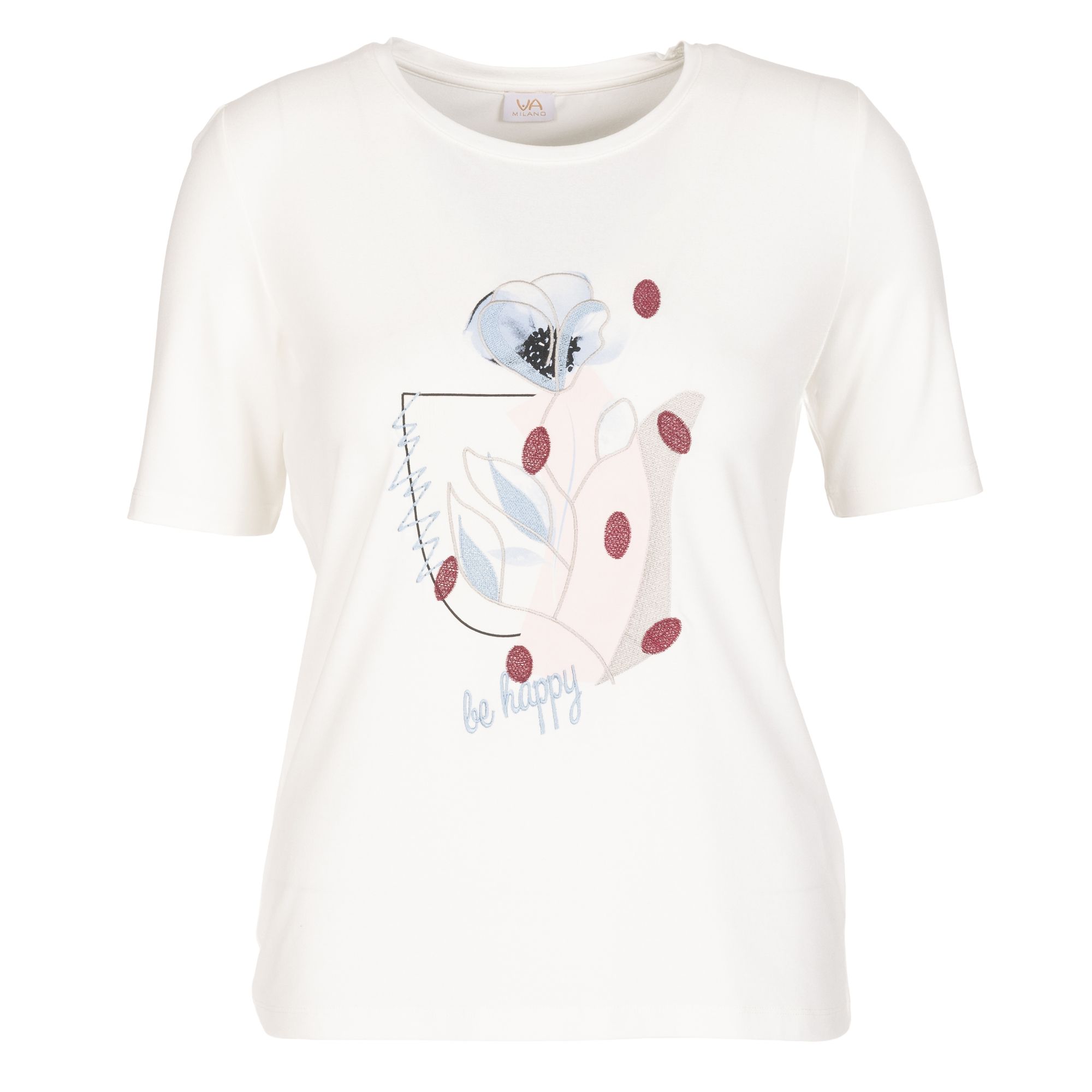 VIA MILANO Shirt, 1/2-Arm Rundhalsausschnitt bedruckt und bestickt figurumspielend