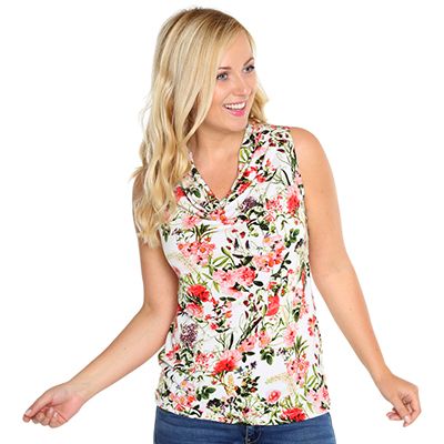 Kim Co Brazil Knit Jersey Top Wasserfallausschnitt Floral Druck Qvc De