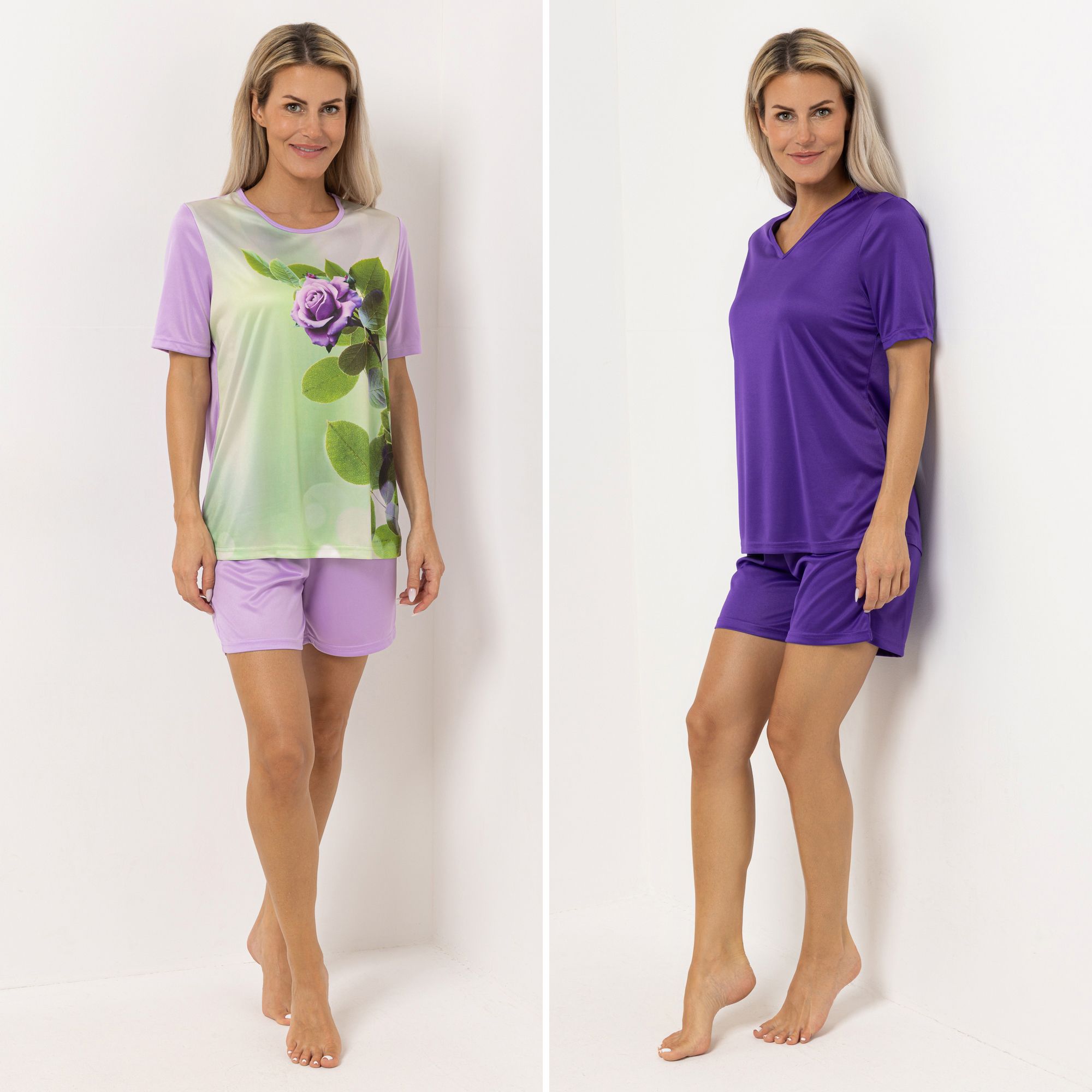 LITTLE ROSE 2 Pyjama Shorties Mikrofaser 1x Allover-Druck 1x uni