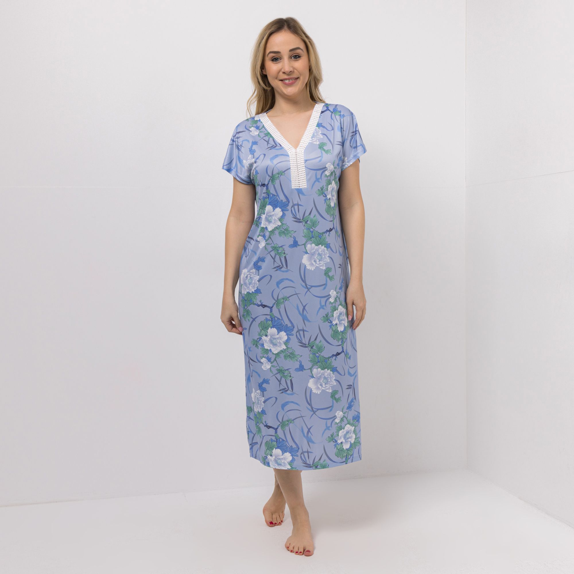 LITTLE ROSE Nachthemd, 1/2-Arm Mikrofaser V-Ausschnitt bedruckt