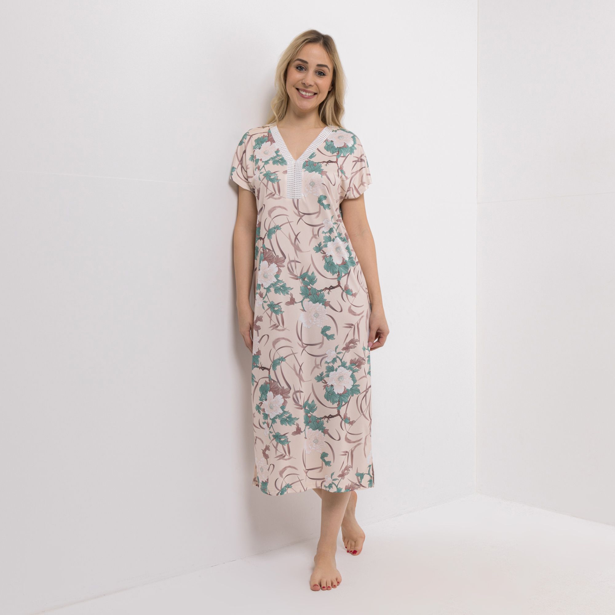 LITTLE ROSE Nachthemd, 1/2-Arm Mikrofaser V-Ausschnitt bedruckt