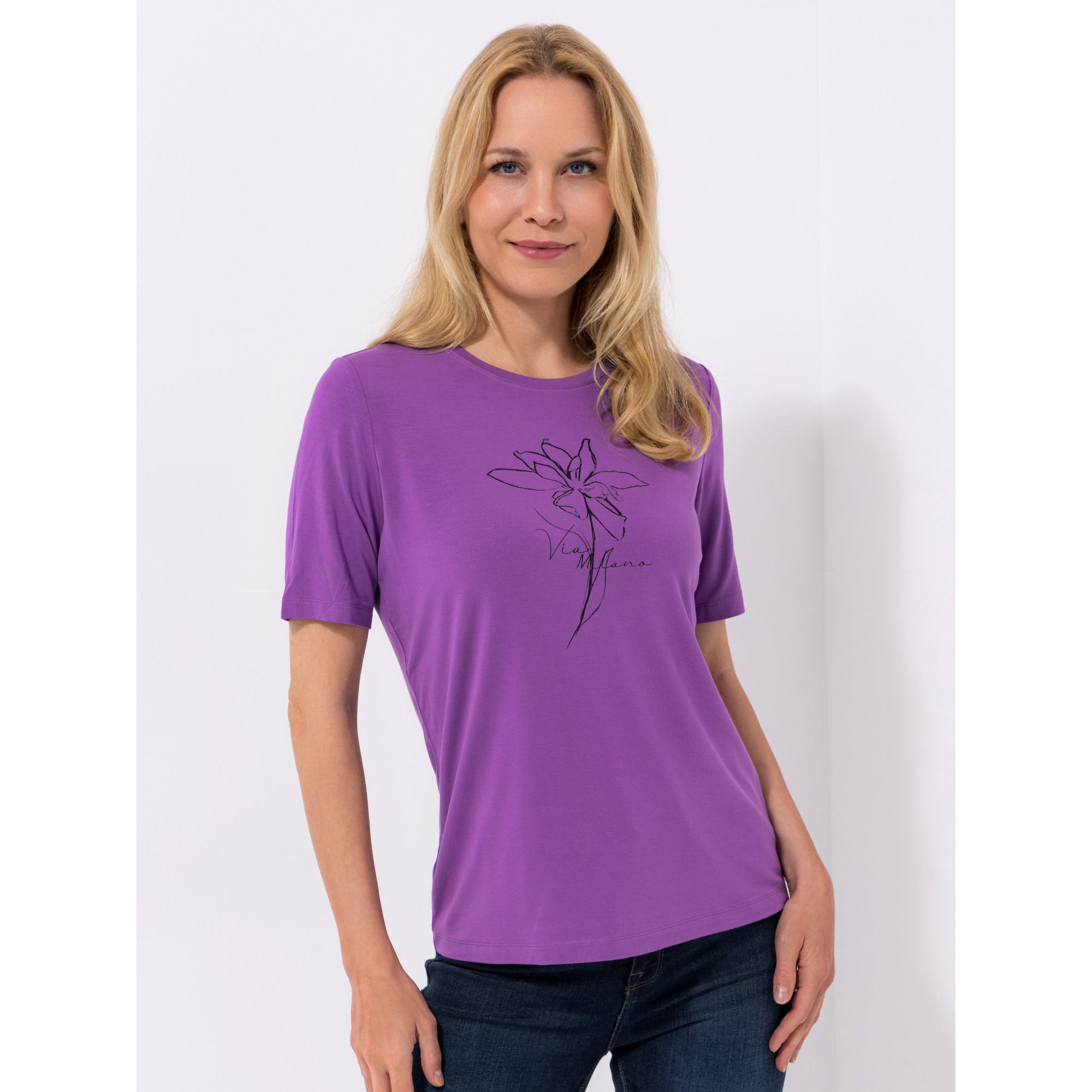 VIA MILANO Shirt, 1/2-Arm Rundhalsausschnitt 95% ECOVERO™ Viskose figurumspielend