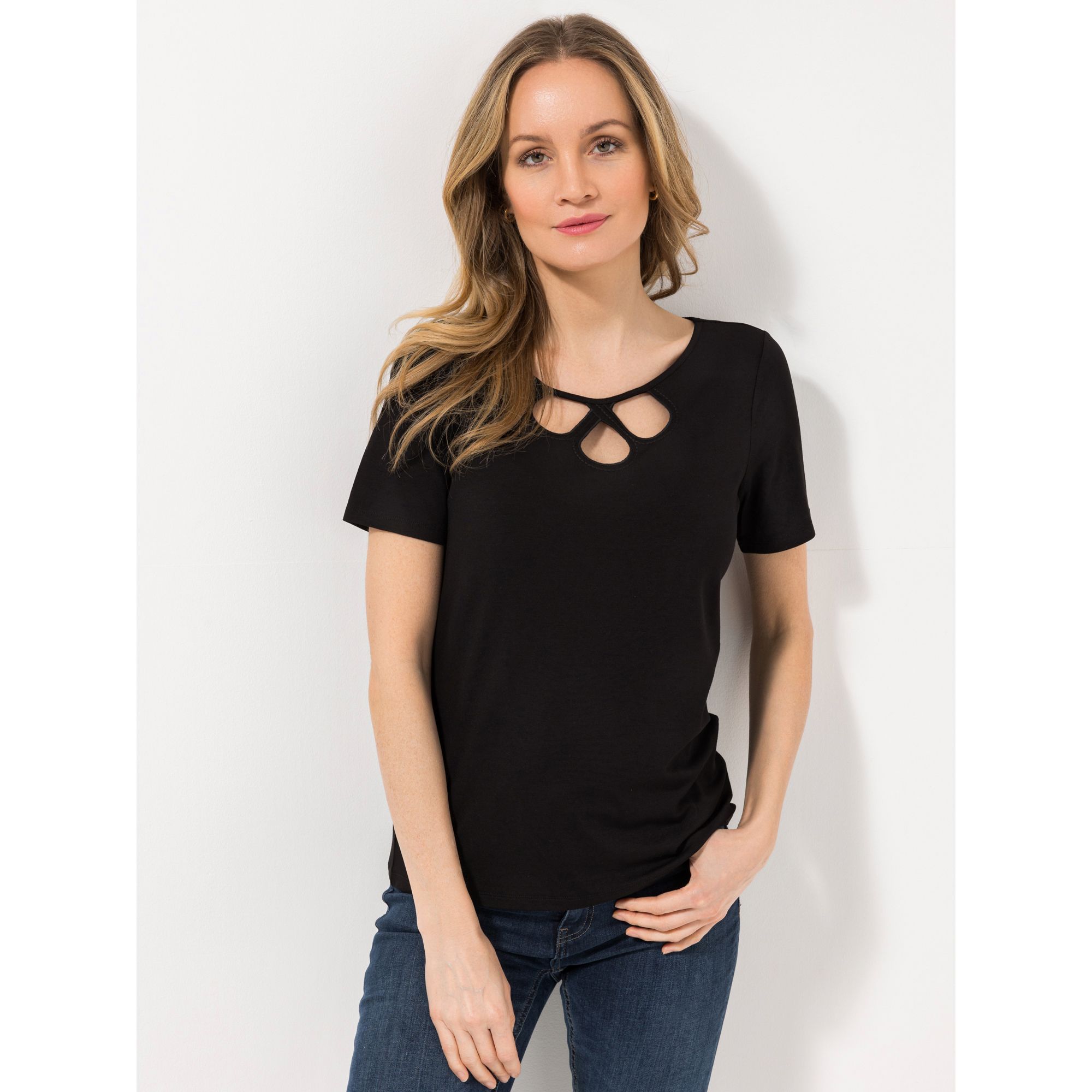 VIA MILANO Shirt, kurzer 1/2-Arm Cut-Out Ausschnitt mit ECOVERO Viskose figurumspielend