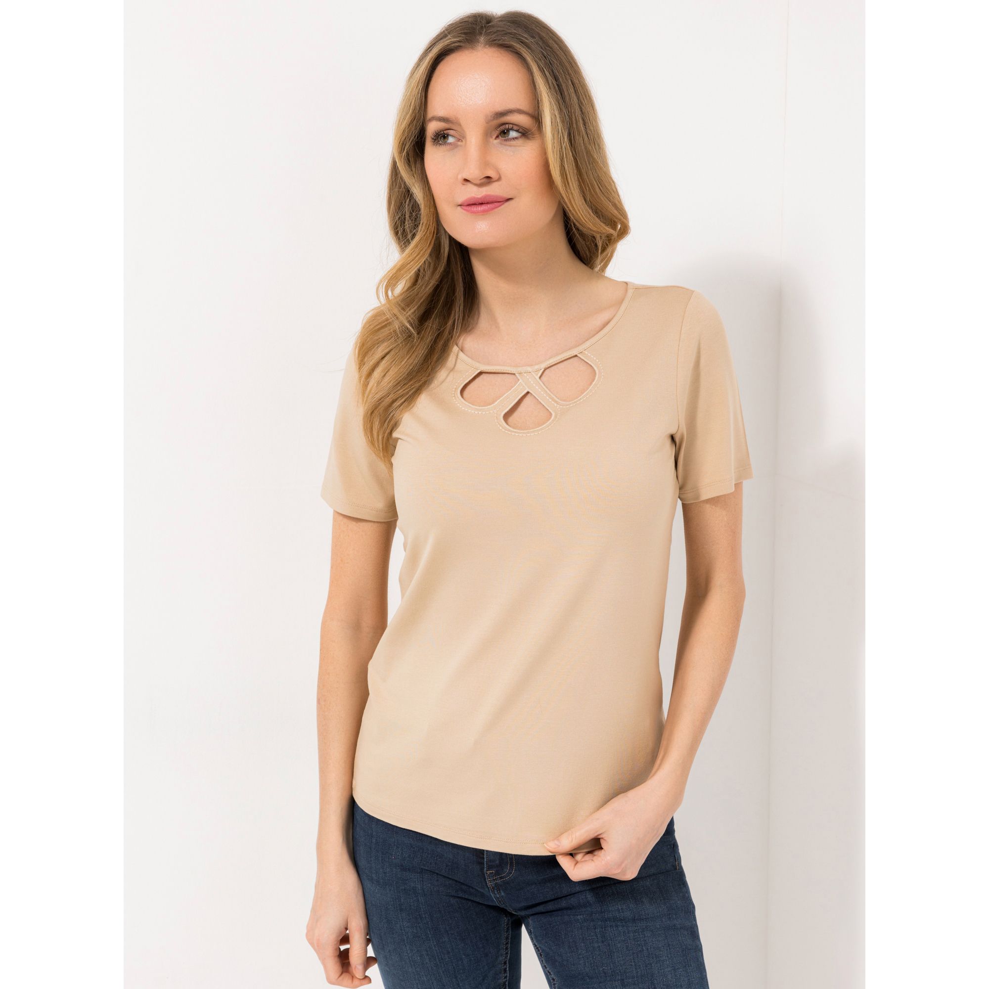 VIA MILANO Shirt, kurzer 1/2-Arm Cut-Out Ausschnitt mit ECOVERO Viskose figurumspielend