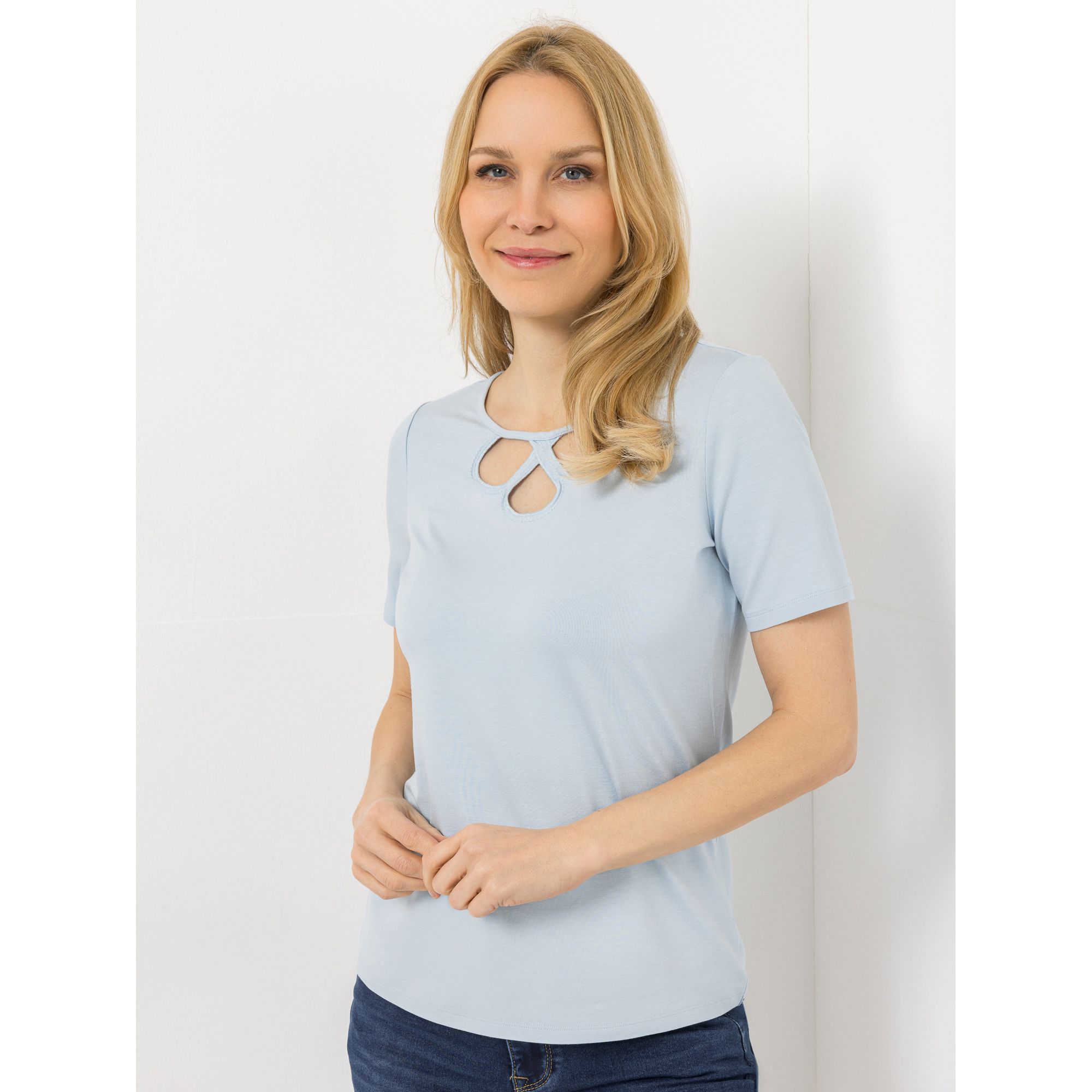 VIA MILANO Shirt, kurzer 1/2-Arm Cut-Out Ausschnitt mit ECOVERO Viskose figurumspielend