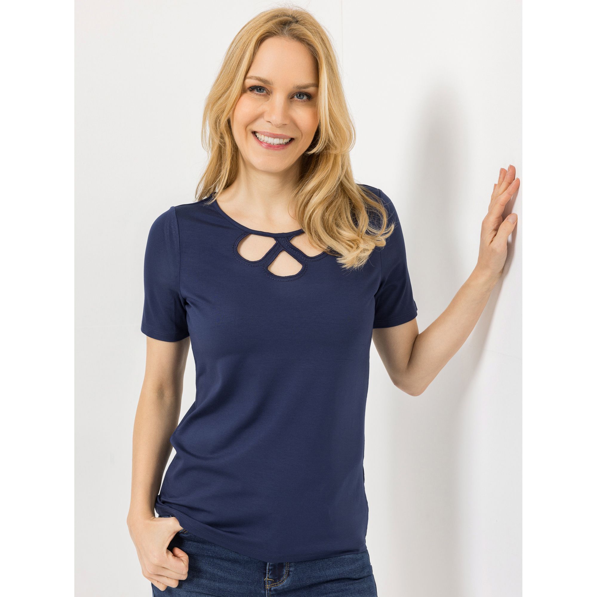VIA MILANO Shirt, kurzer 1/2-Arm Cut-Out Ausschnitt mit ECOVERO Viskose figurumspielend