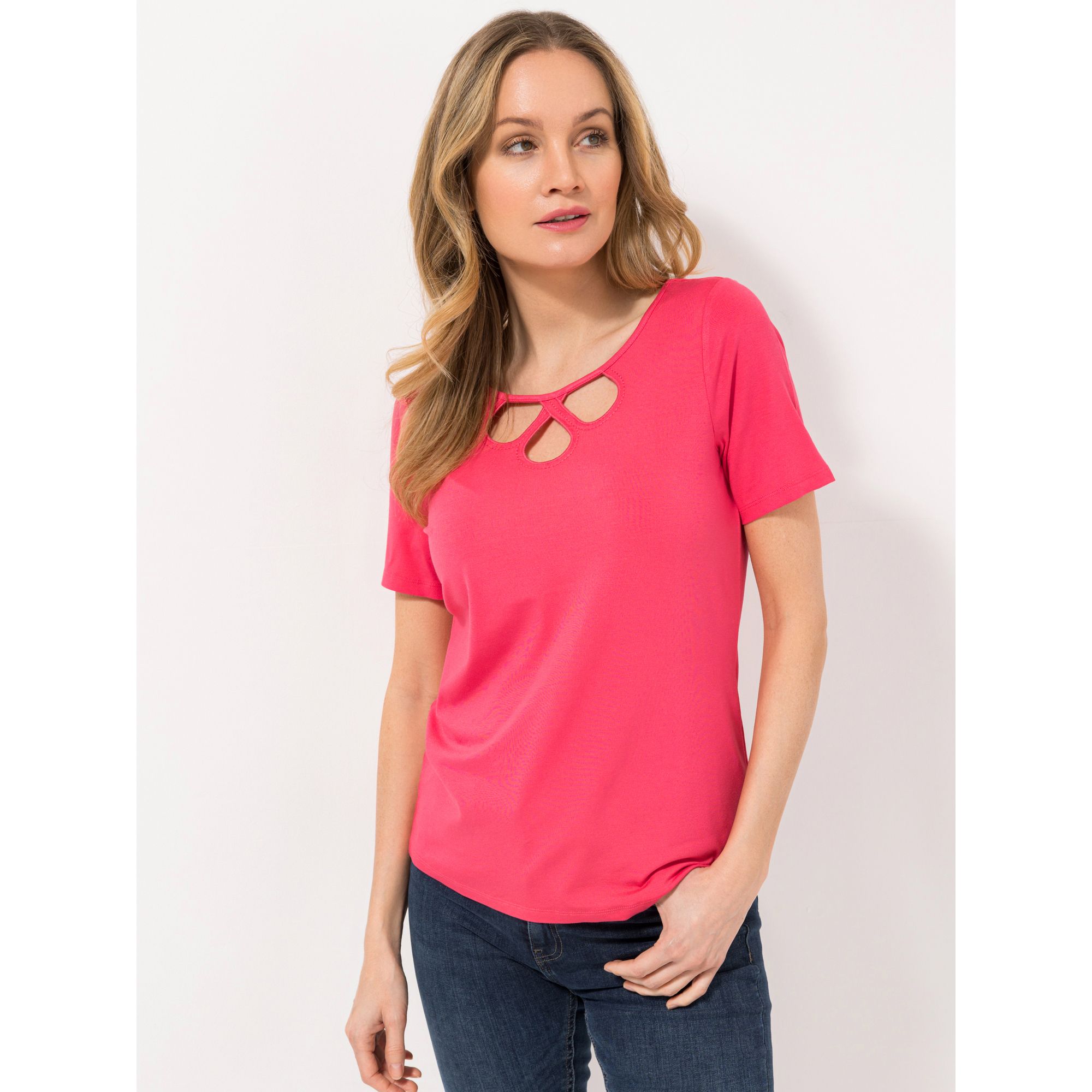 VIA MILANO Shirt, kurzer 1/2-Arm Cut-Out Ausschnitt mit ECOVERO Viskose figurumspielend