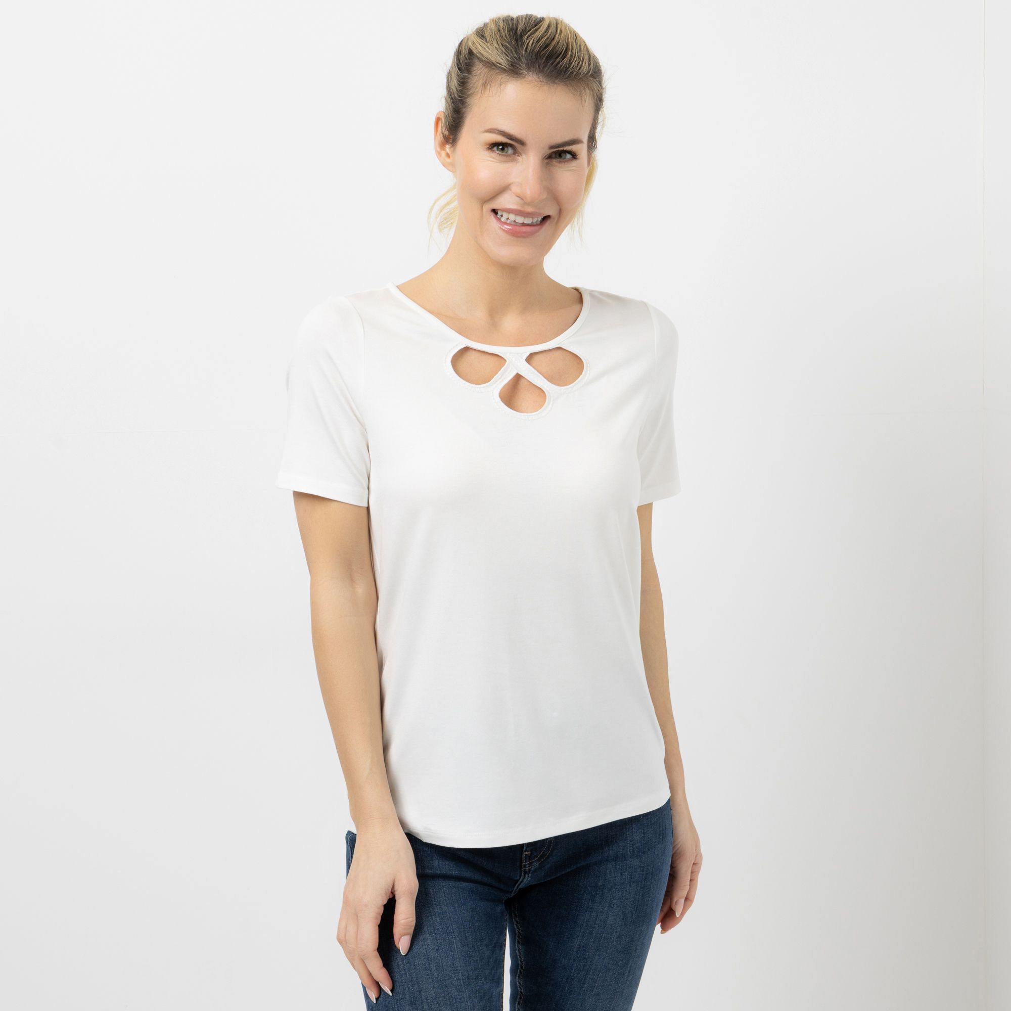 VIA MILANO Shirt, kurzer 1/2-Arm Cut-Out Ausschnitt mit ECOVERO Viskose figurumspielend