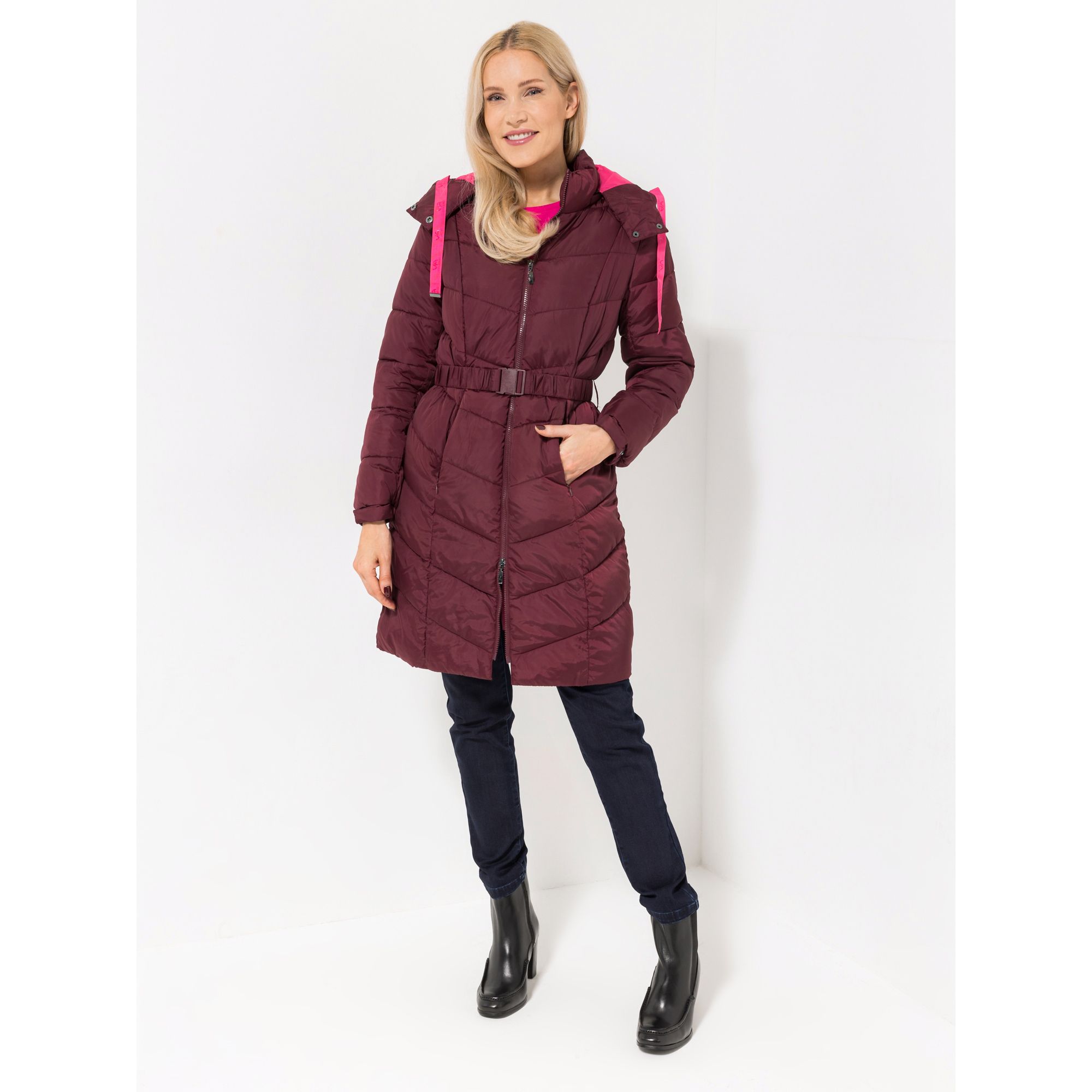 VIA MILANO Kurzmantel, gesteppt abnehmbare Kapuze Gürtel figurumspielend