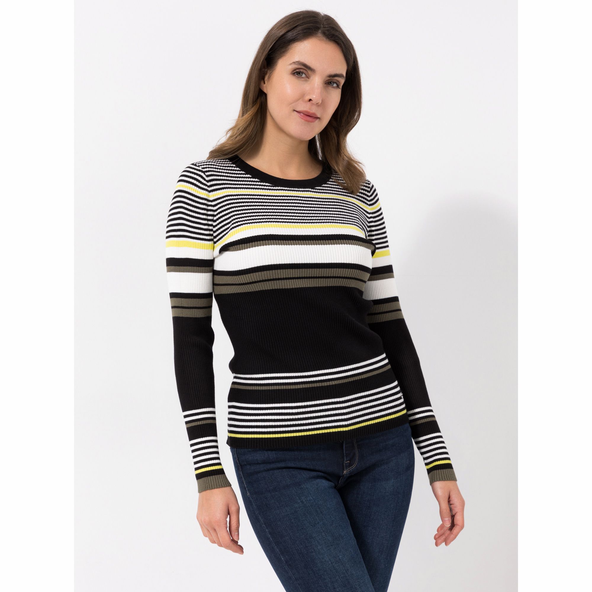 BASLER® Pullover, 1/1-Arm Rundhalsausschnitt gestreift figurbetont