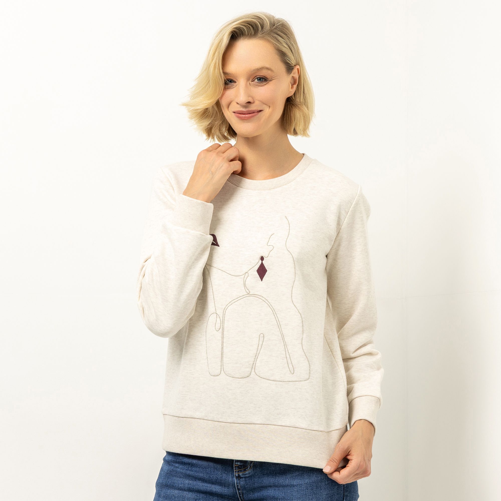 VIA MILANO Sweatshirt Rundhalsausschnitt Ketten-Details leger weit