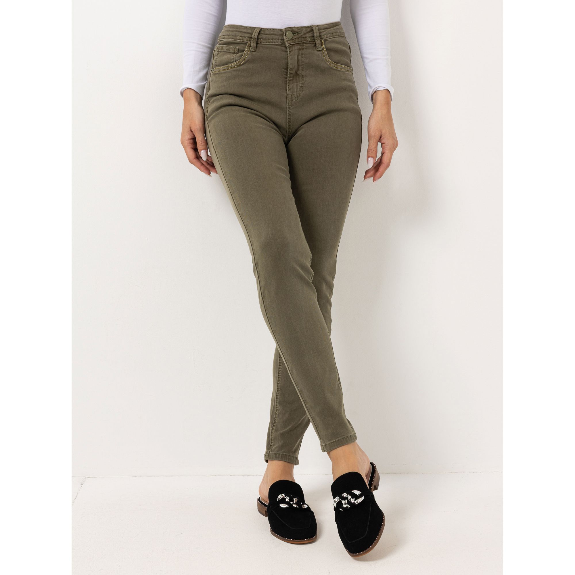 VIA MILANO Jeans, knöchellang 5-Pocket-Style schmales Bein Glanzgarn-Details