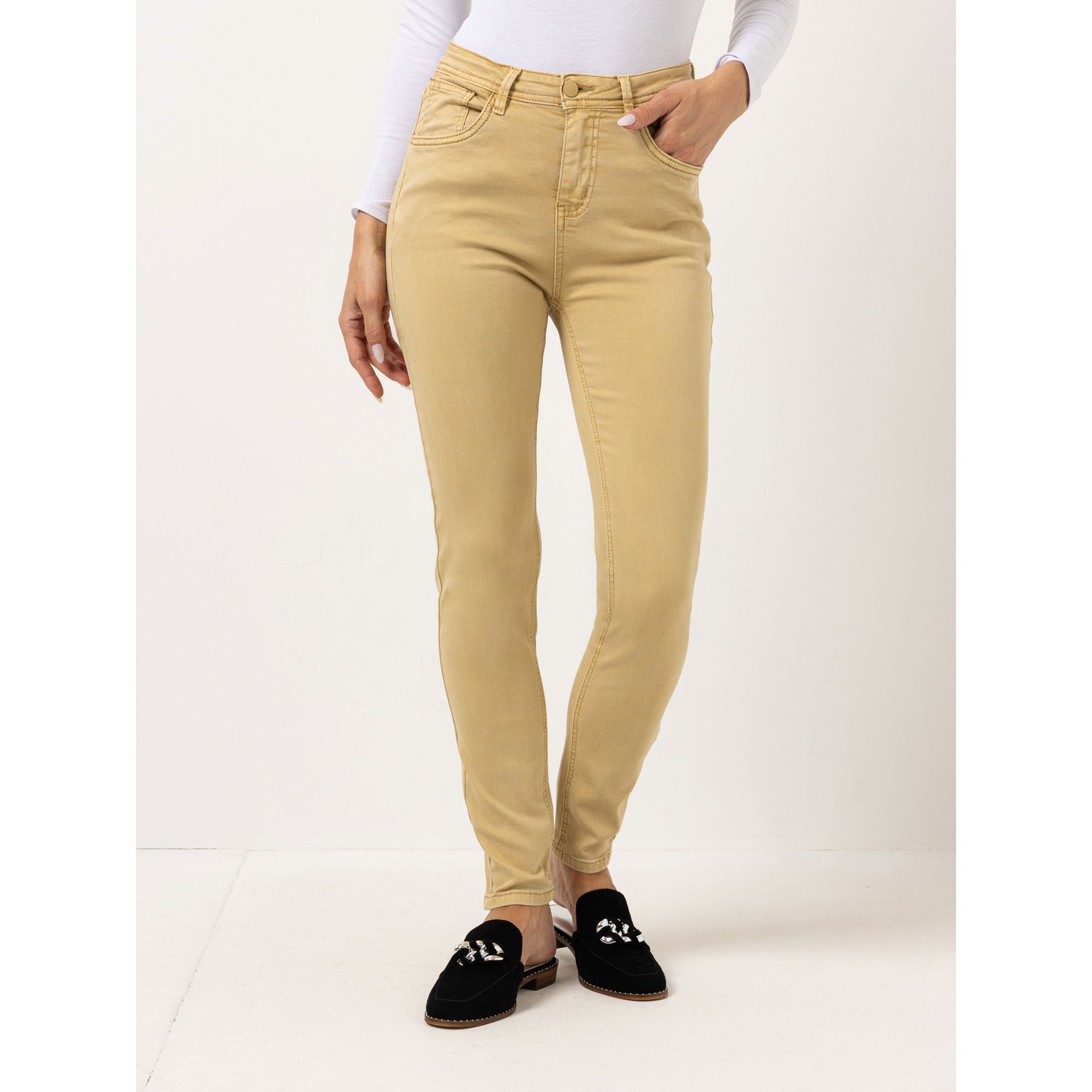 VIA MILANO Jeans, knöchellang 5-Pocket-Style schmales Bein Glanzgarn-Details