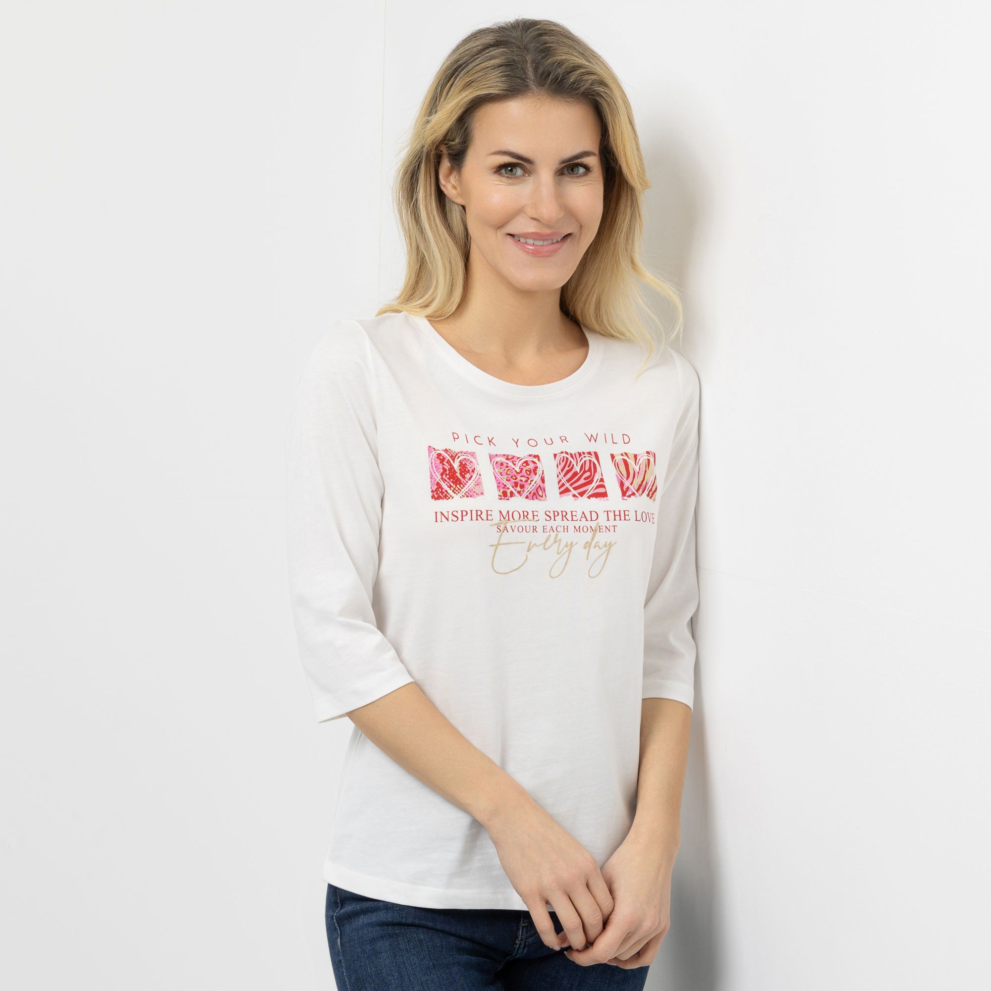 VIA MILANO Shirt, 3/4-Arm Rundhalsausschnitt platzierter Druck figurumspielend