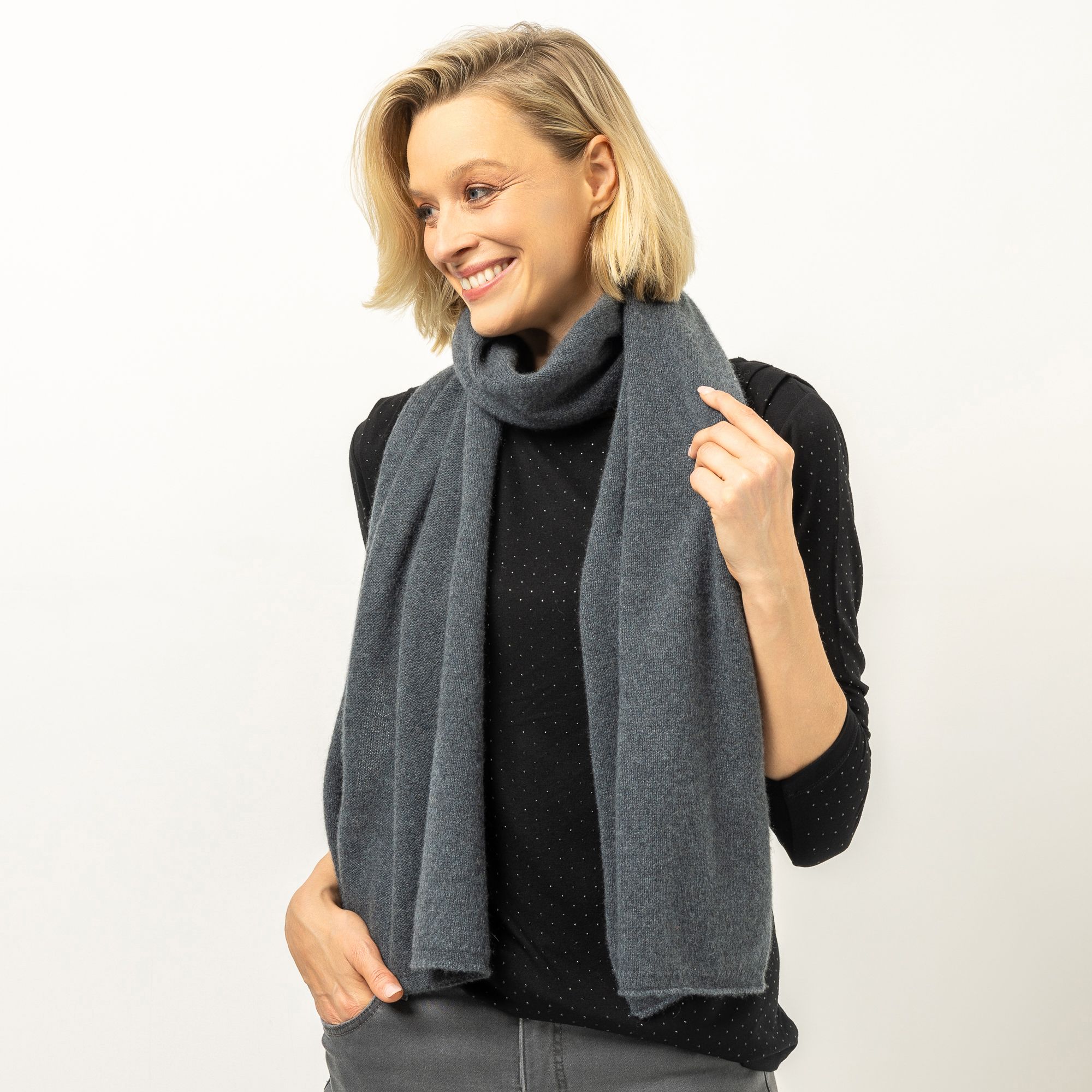 VIA MILANO Schal mit Rollrand 180x36cm 100% Kaschmir