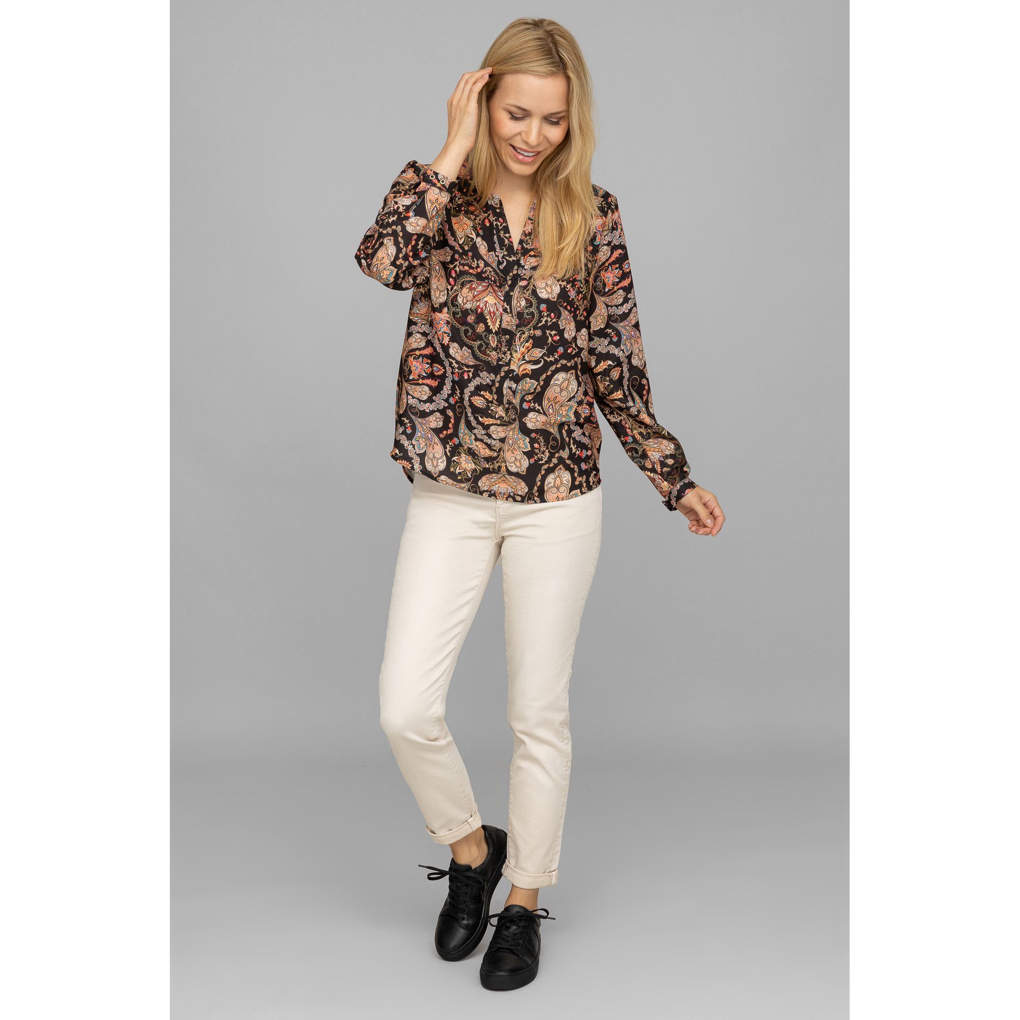 DINE 'N' DANCE Bluse, 1/1-Arm Serafino-Ausschnitt Zier-Nieten leger weit