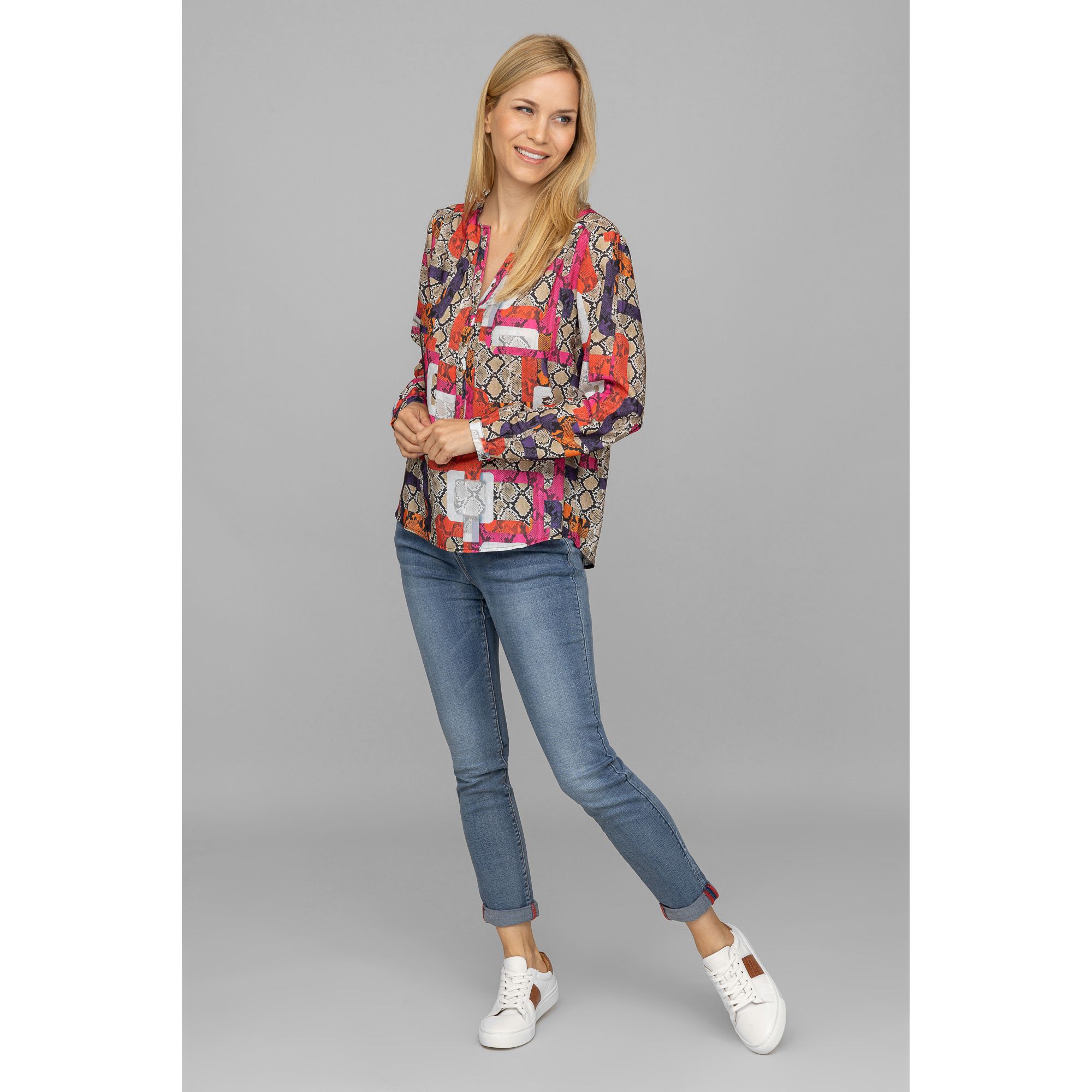 DINE 'N' DANCE Bluse, 1/1-Arm Serafino-Ausschnitt Zier-Nieten leger weit