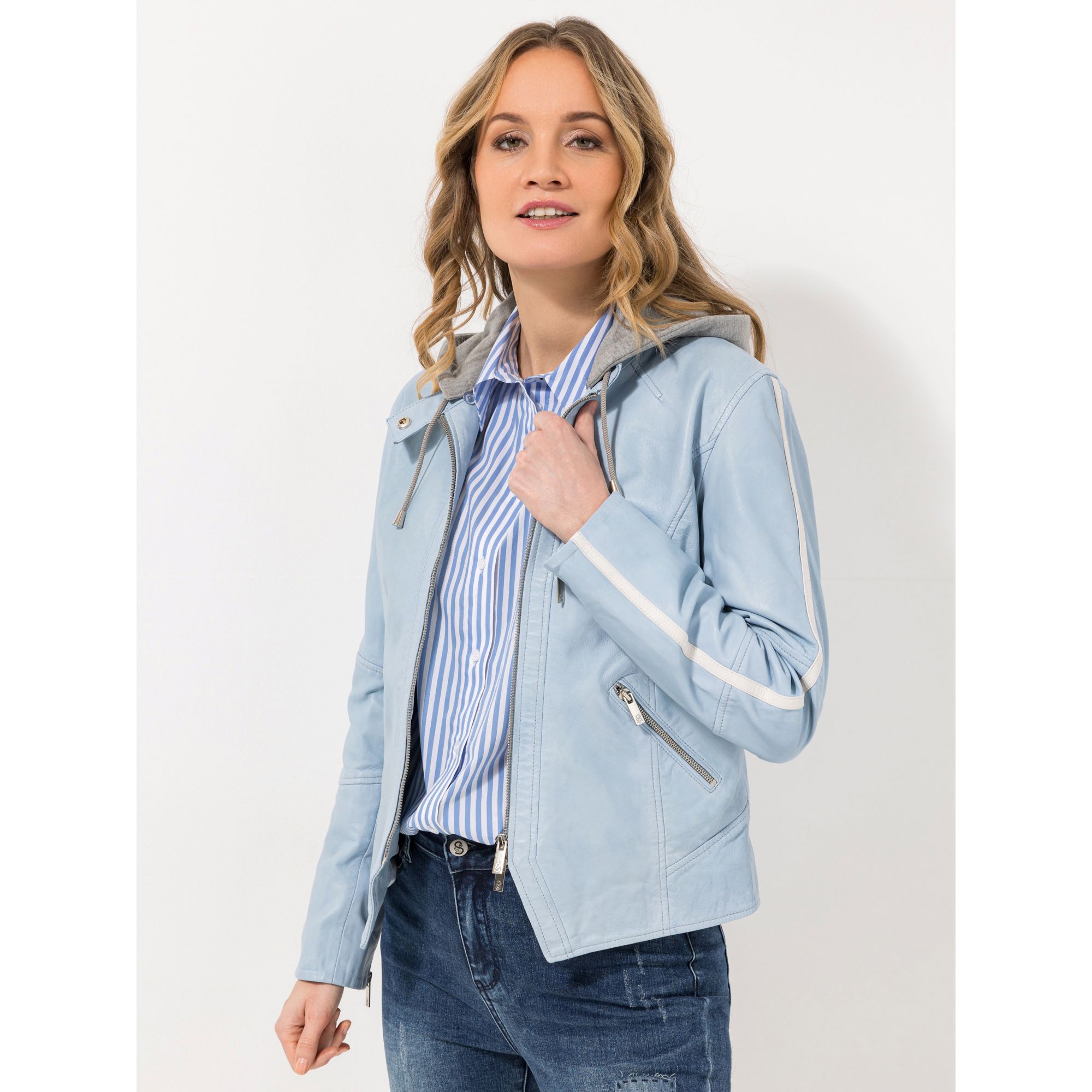 STRANDFEIN Lederjacke Lammnappa 2-Wege-Reißverschluss figurbetont