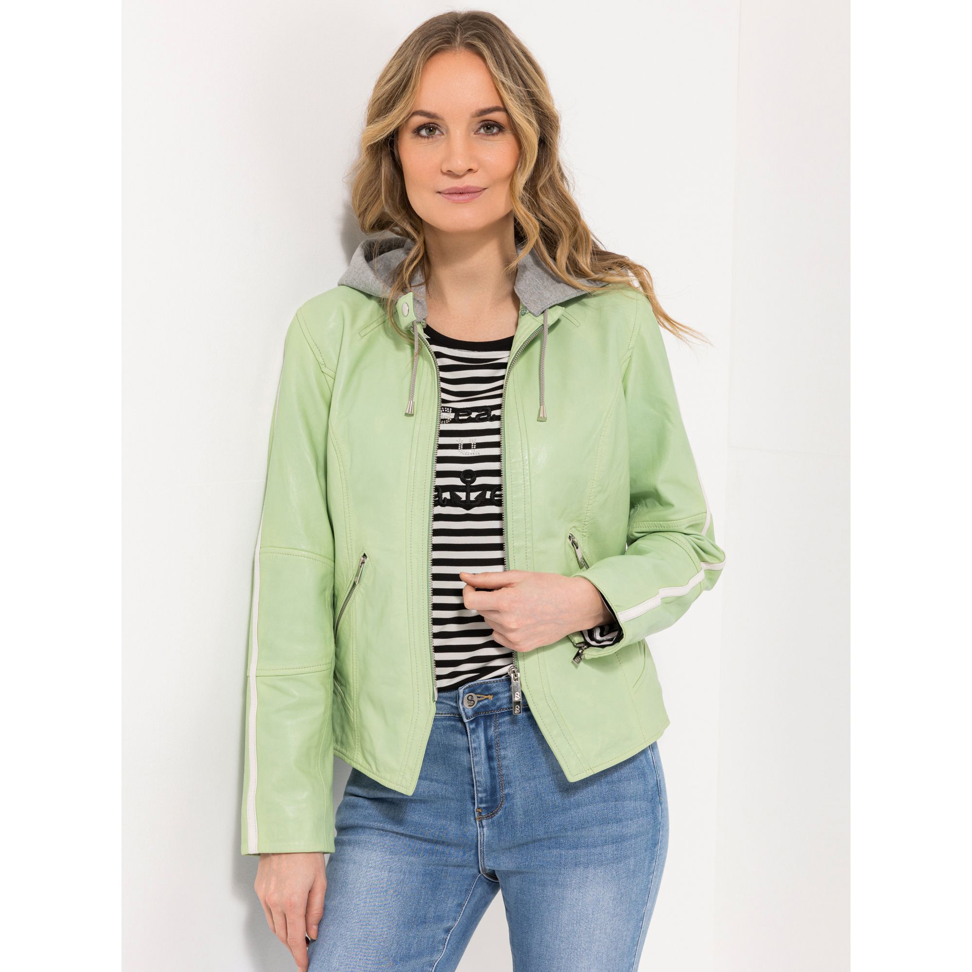 STRANDFEIN Lederjacke Lammnappa 2-Wege-Reißverschluss figurbetont