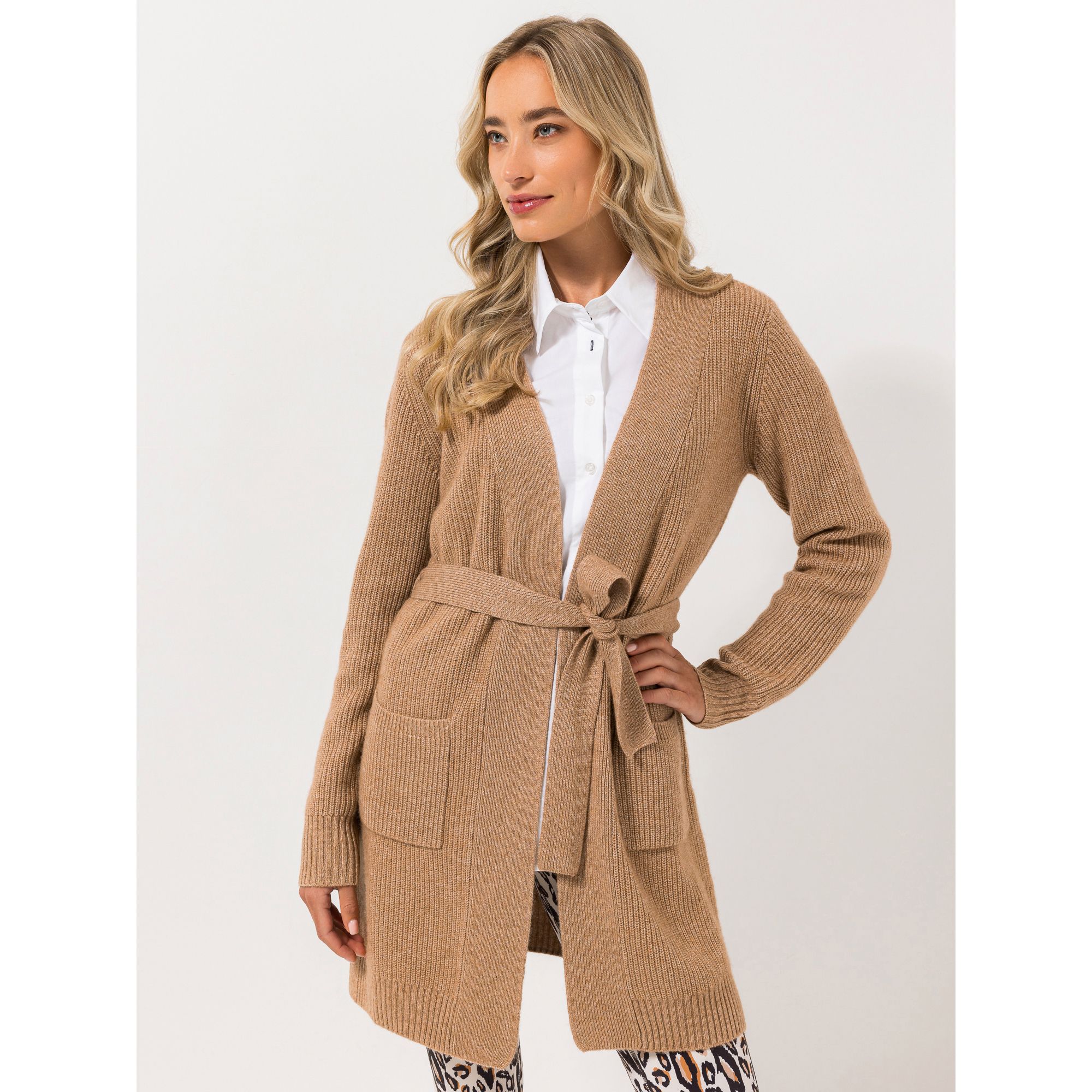 STRANDFEIN Longcardigan Rippstrick Bindegürtel figurumspielend