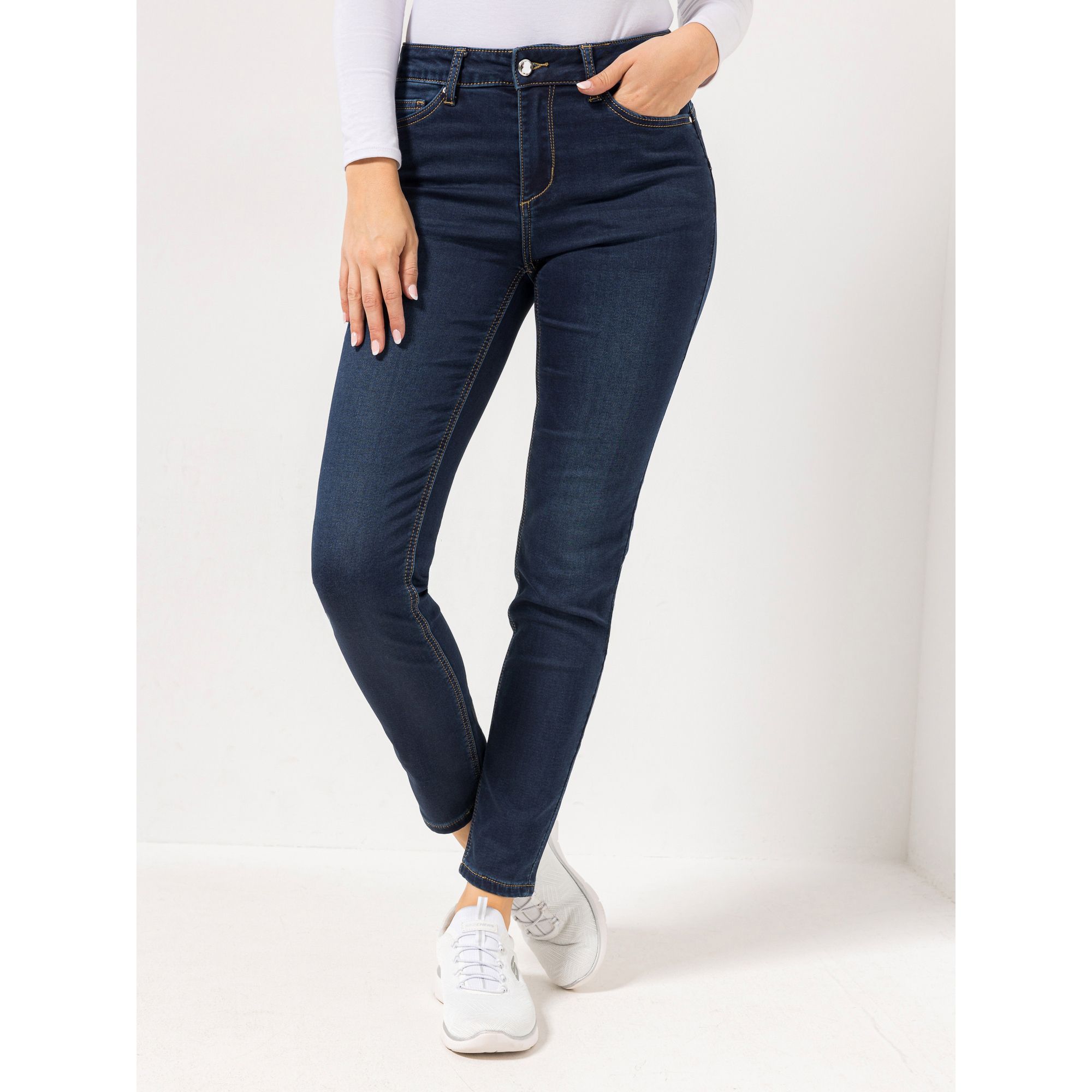 DINE 'N' DANCE Jeanshose Rumba Strassdetail schmales Bein knöchellang