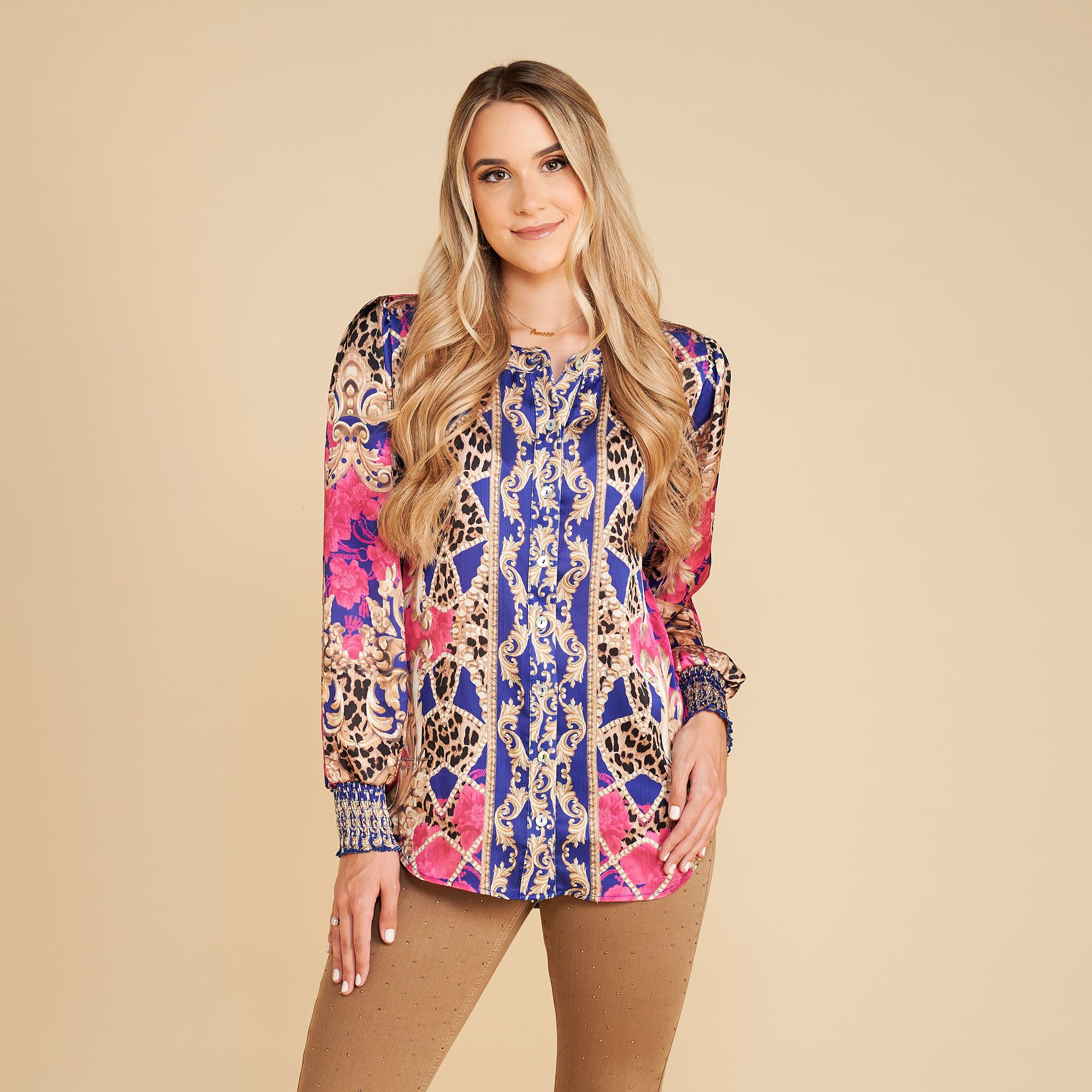 SCHIFFHAUER MUNICH® Bluse, Rundhals elastischer Ärmelsaum Knopfleiste figurumspielend