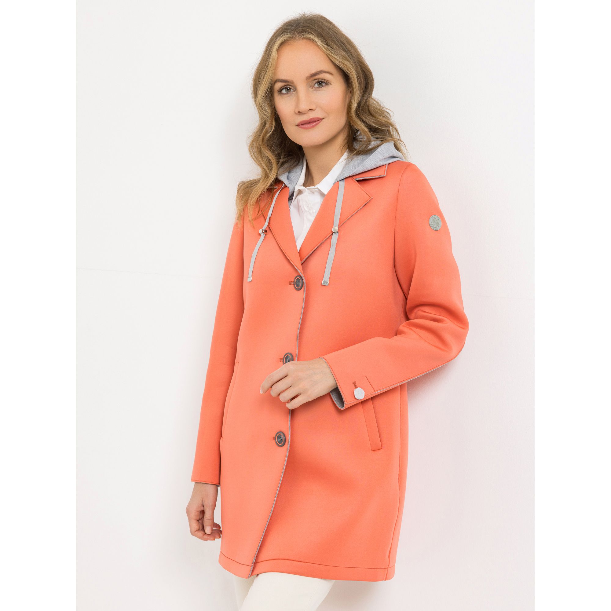 STRANDFEIN Kurzmantel zweifarbige Scubaware Sweatkapuze abnehmbar figurumspielend