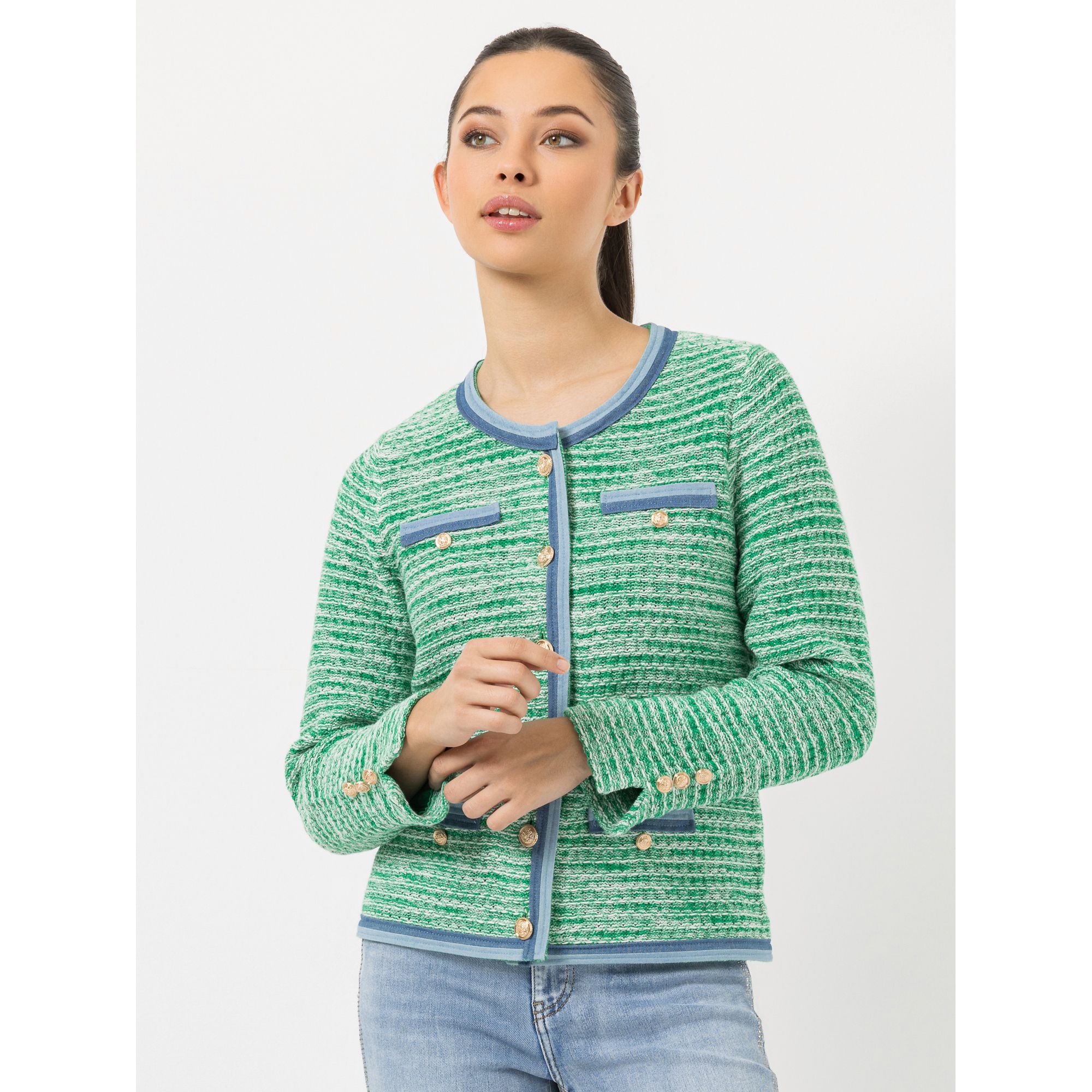 STEFFEN SCHRAUT Strickblazer Bouclé-Optik Schmuckknöpfe figurbetont