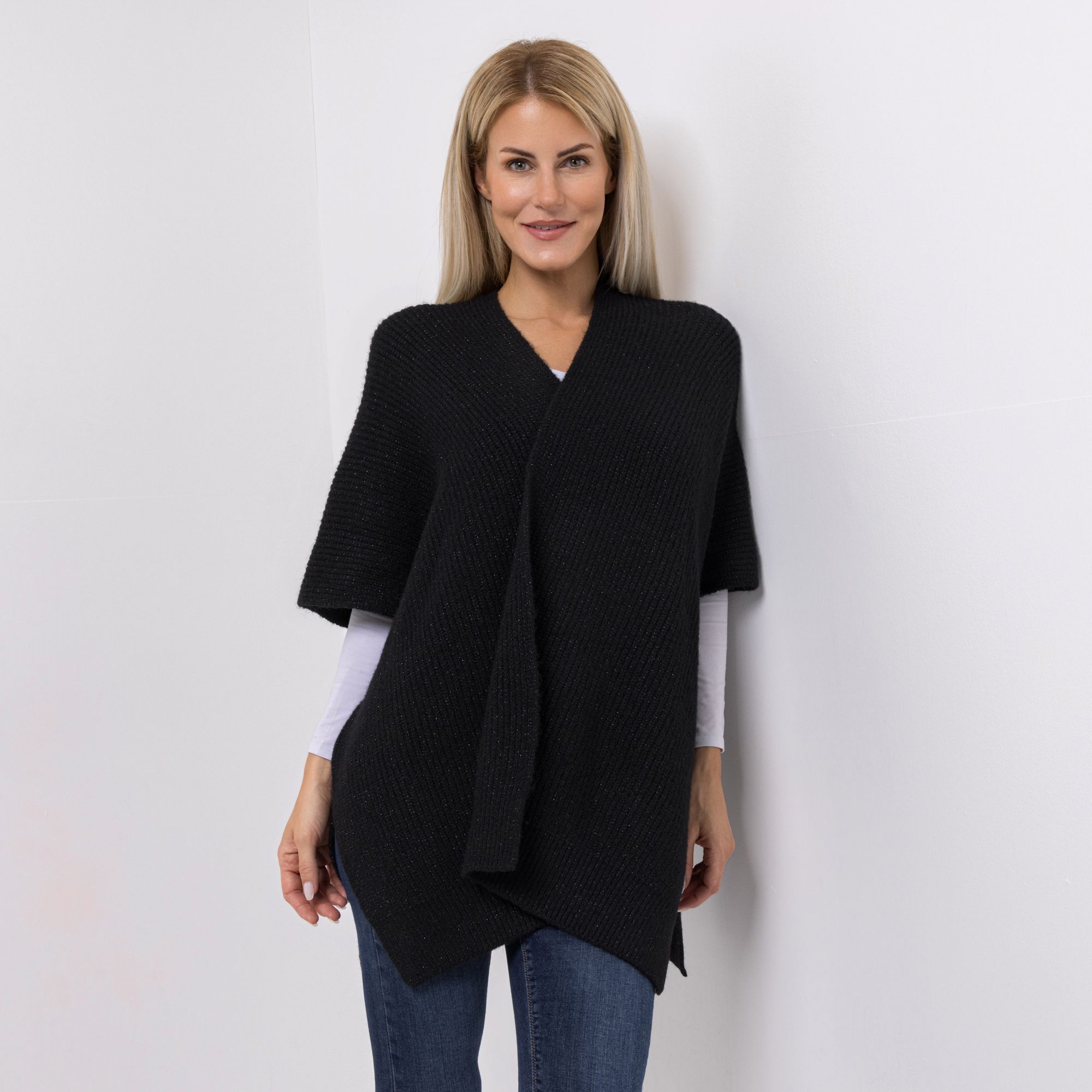 EVA LUTZ Strick-Cape offene Front Effektgarn weite Form