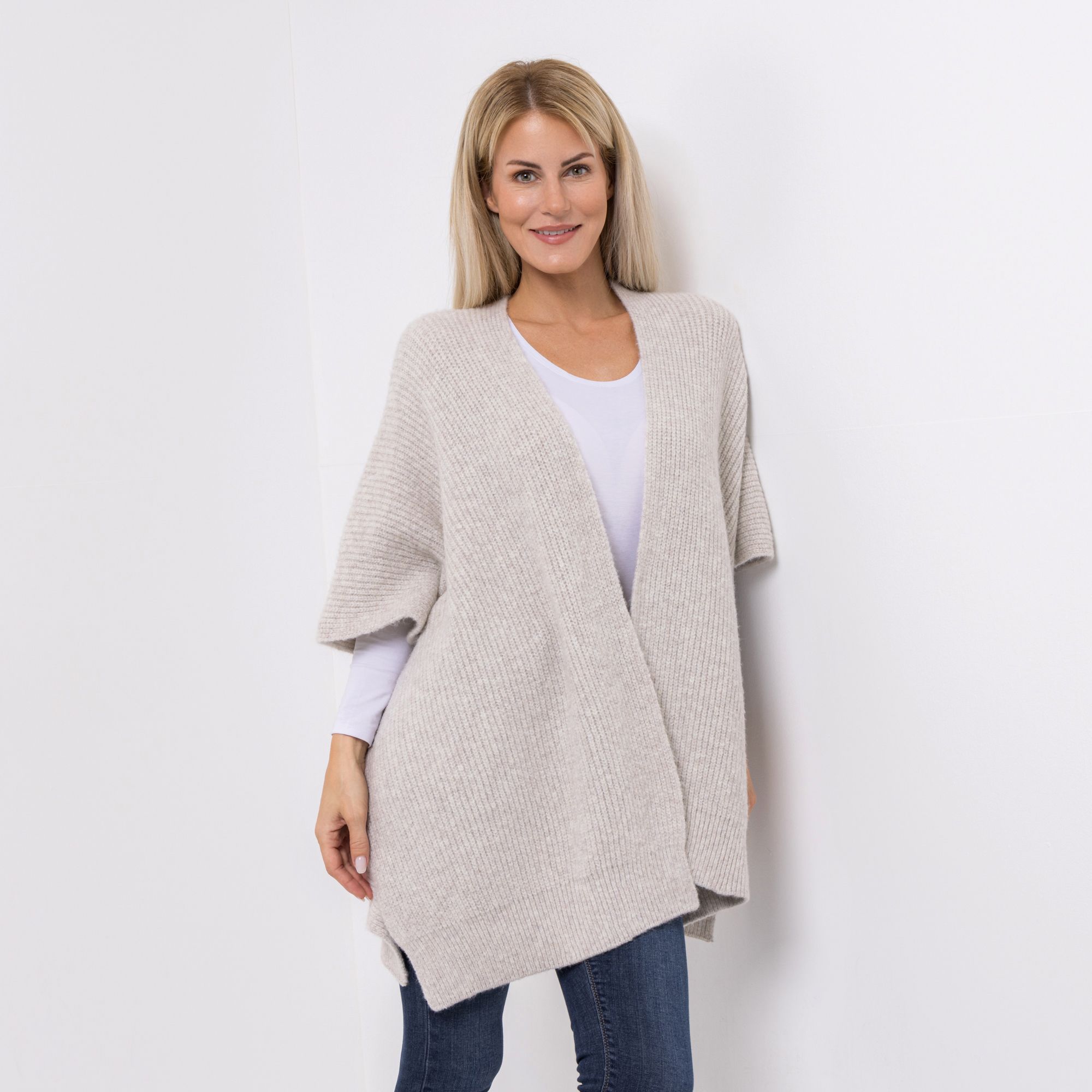 EVA LUTZ Strick-Cape offene Front Effektgarn weite Form