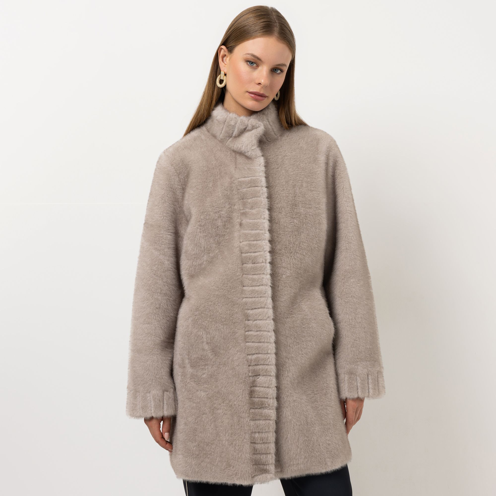 STEFFEN SCHRAUT Webpelzmantel Streifendetails Eingrifftaschen leger weit