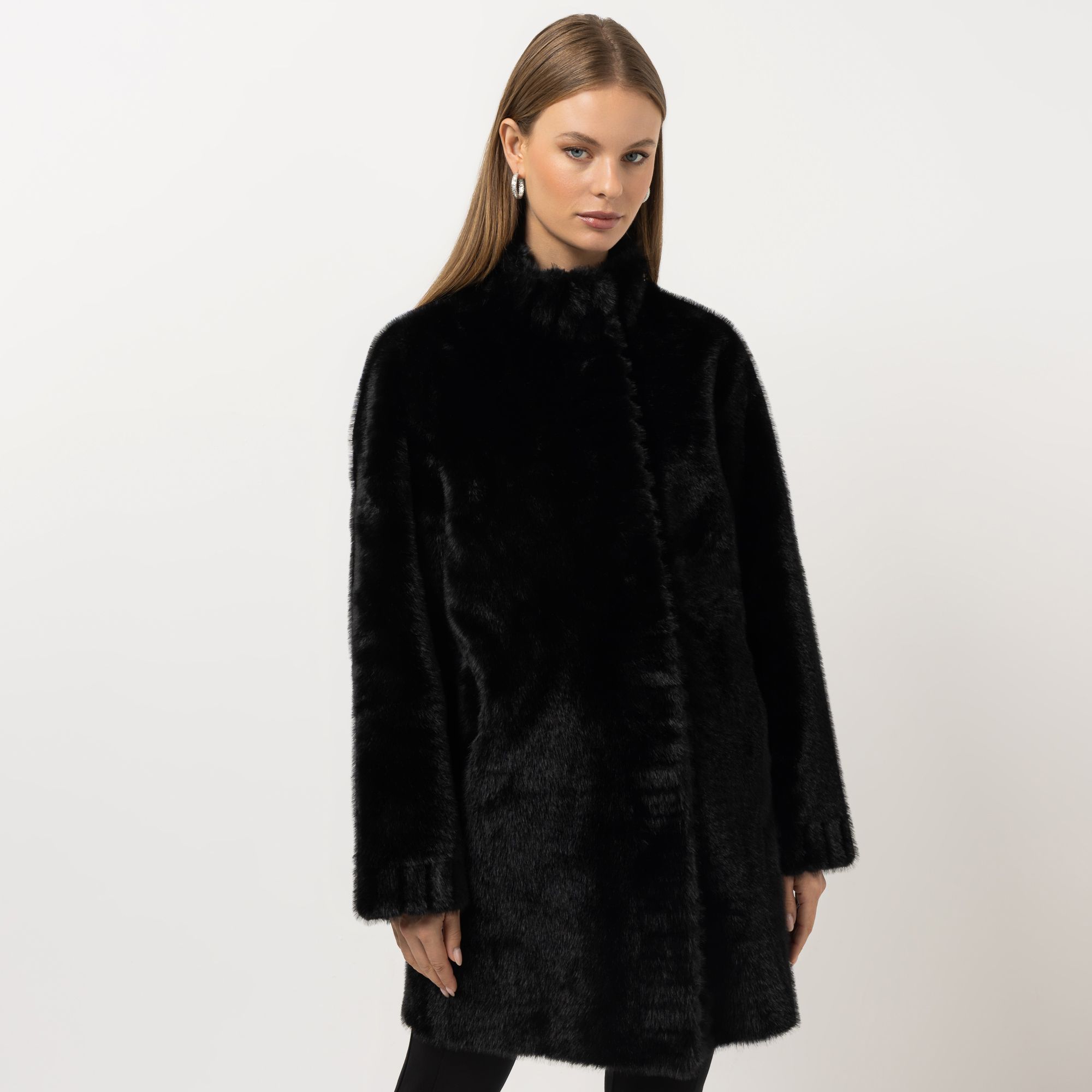 STEFFEN SCHRAUT Webpelzmantel Streifendetails Eingrifftaschen leger weit