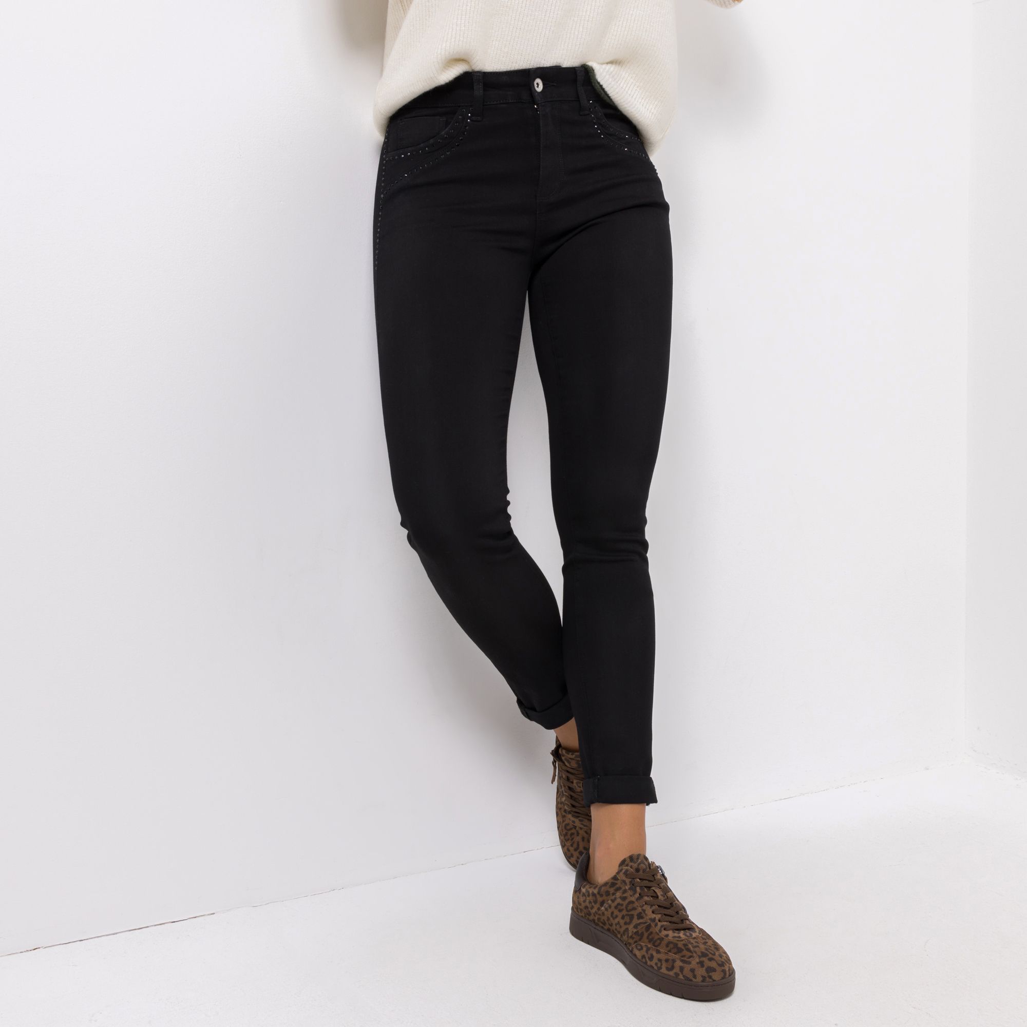 DINE 'N' DANCE Jeanshose, Salsa 5-Pocket-Style dekorativer Strass schmales Bein