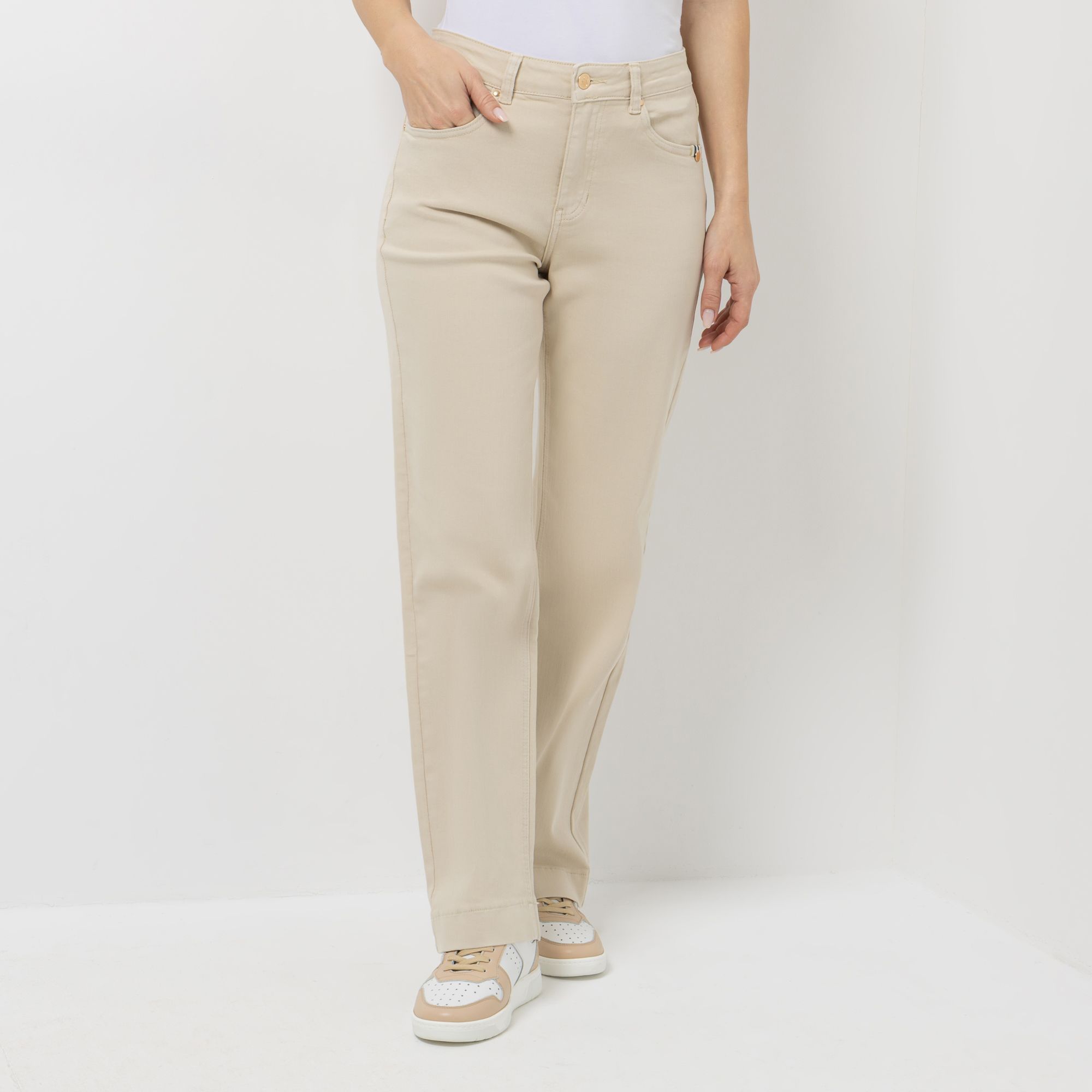 STRANDFEIN Jeans, lange Form 5-Pocket-Style Flacon-Stickerei gerades weites Bein