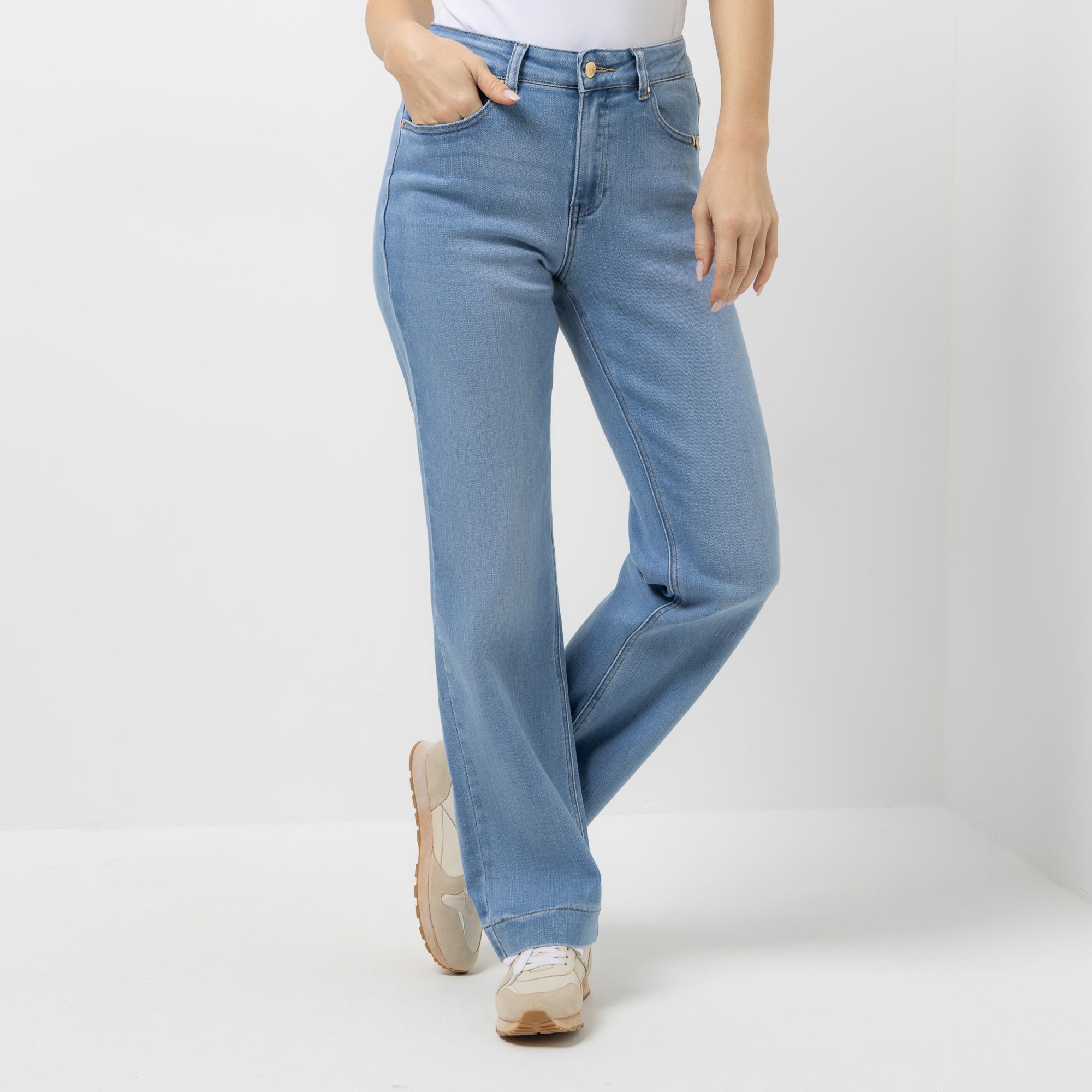 STRANDFEIN Jeans, lange Form 5-Pocket-Style Flacon-Stickerei gerades weites Bein