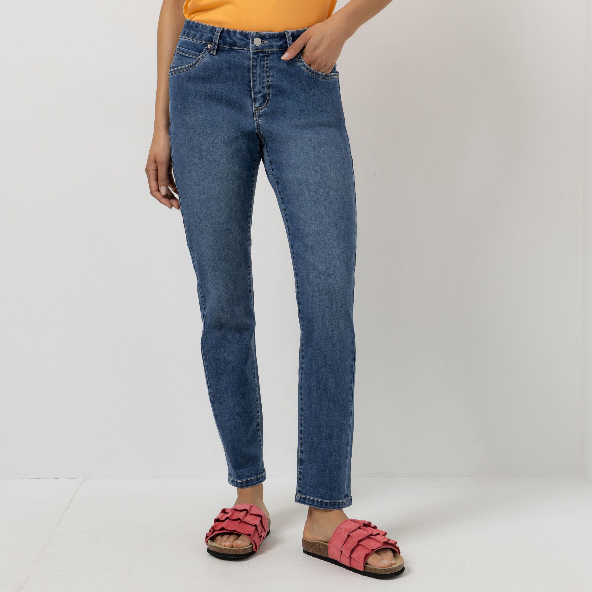 STEFFEN SCHRAUT Jeanshose, 5-Pocket variabel in der Länge dekorativer Umschlag sehr schmales Bein