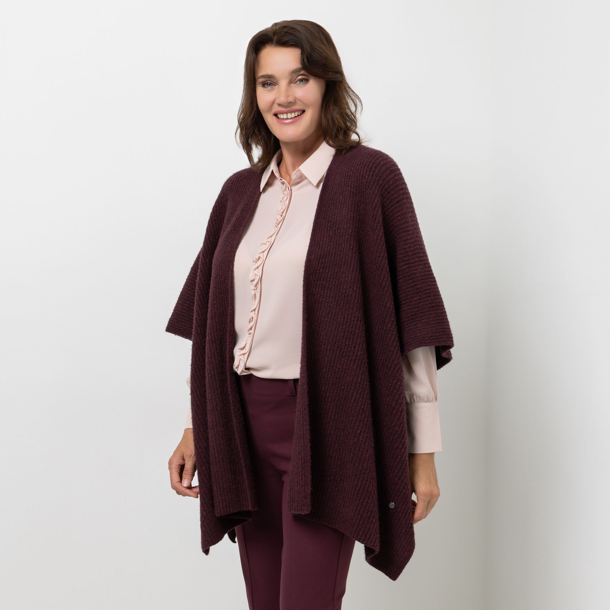 EVA LUTZ Strick-Cape offene Front Baumwollmischung weite Form