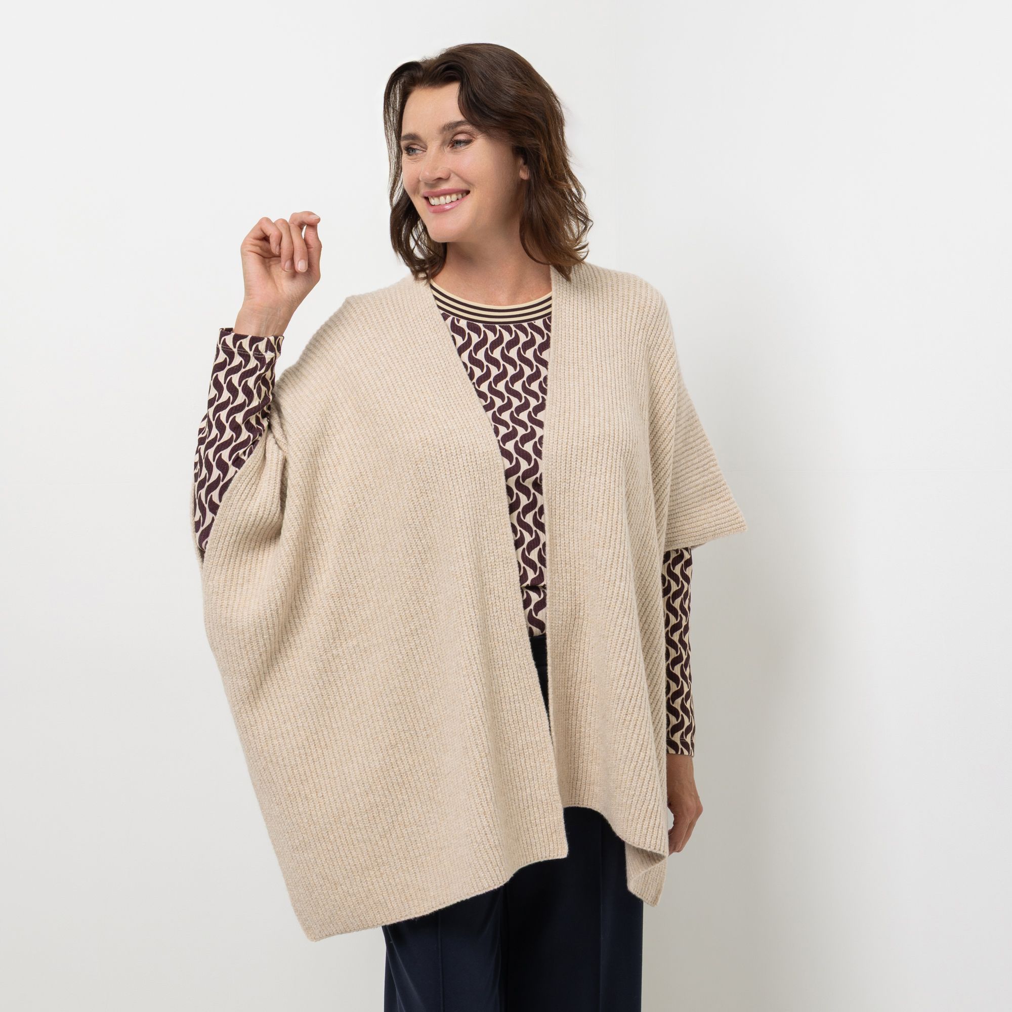 EVA LUTZ Strick-Cape offene Front Baumwollmischung weite Form