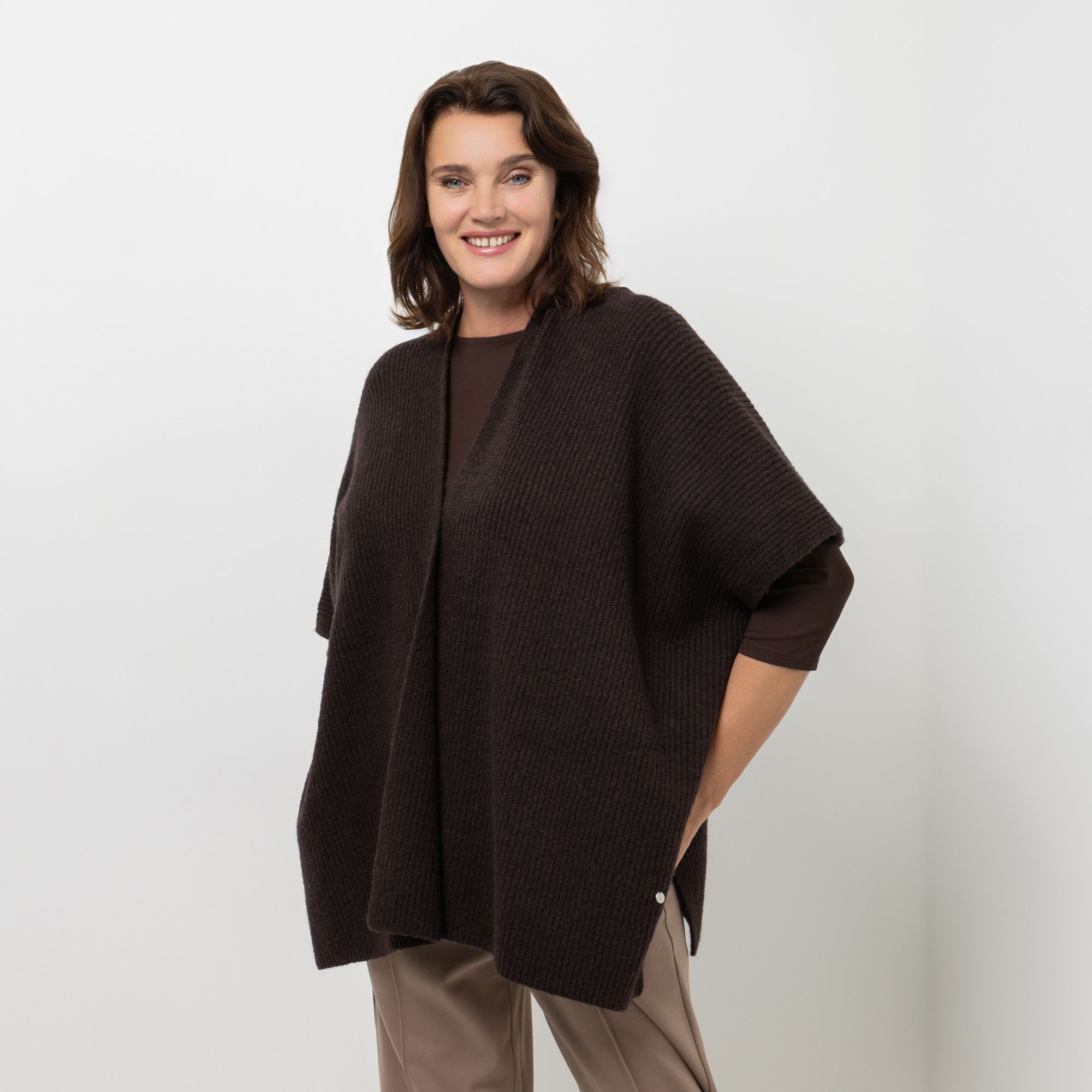 EVA LUTZ Strick-Cape offene Front Baumwollmischung weite Form