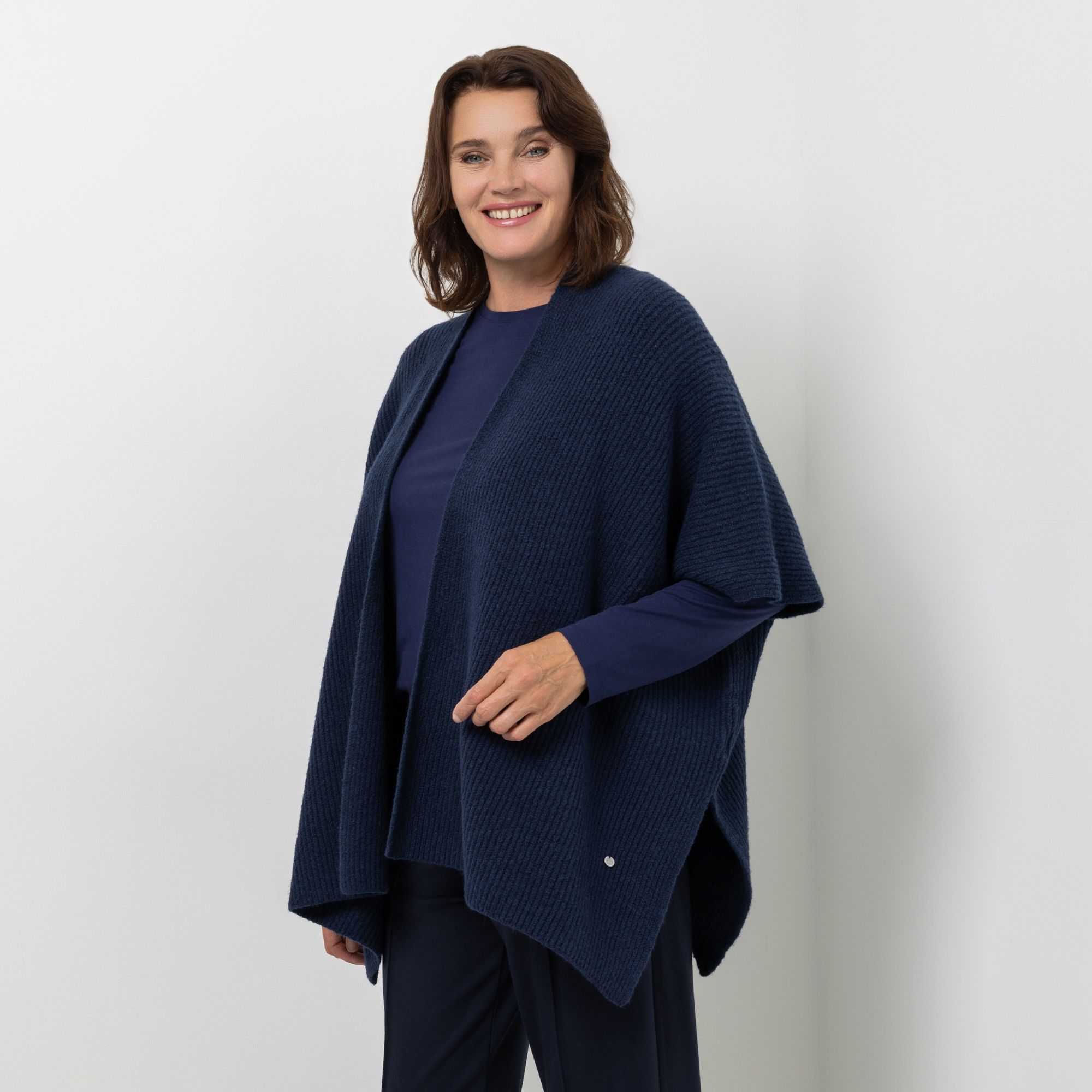 EVA LUTZ Strick-Cape offene Front Baumwollmischung weite Form
