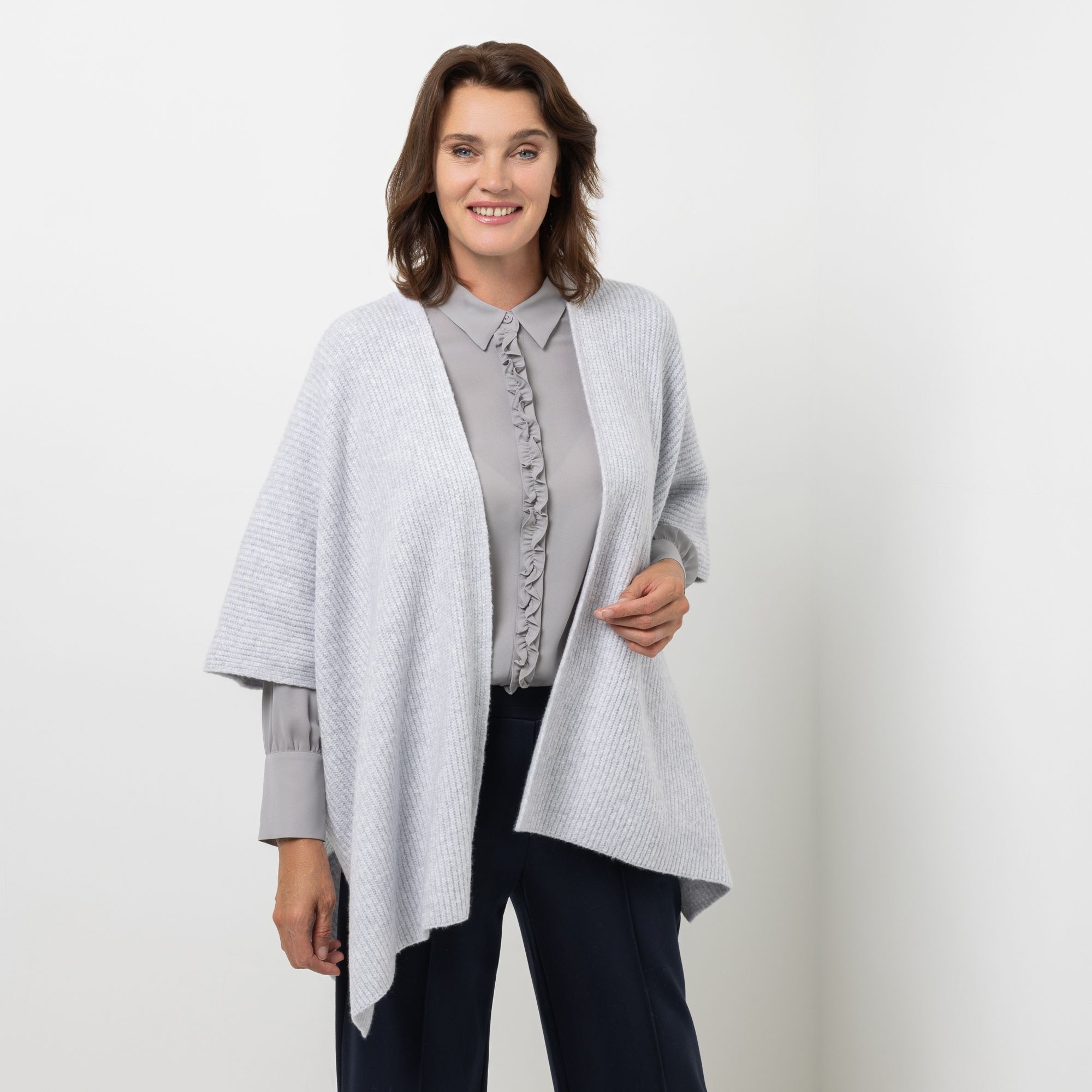 EVA LUTZ Strick-Cape offene Front Baumwollmischung weite Form