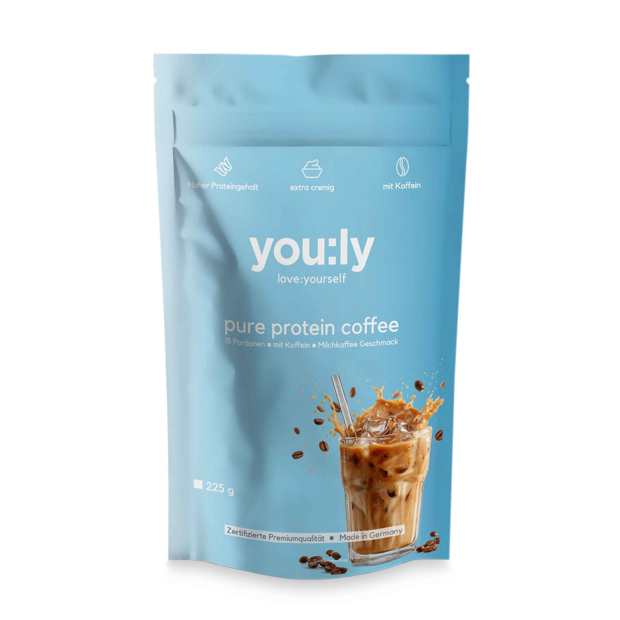 you:ly Pure Protein Coffee mit Koffein 225g für 15 Tage
