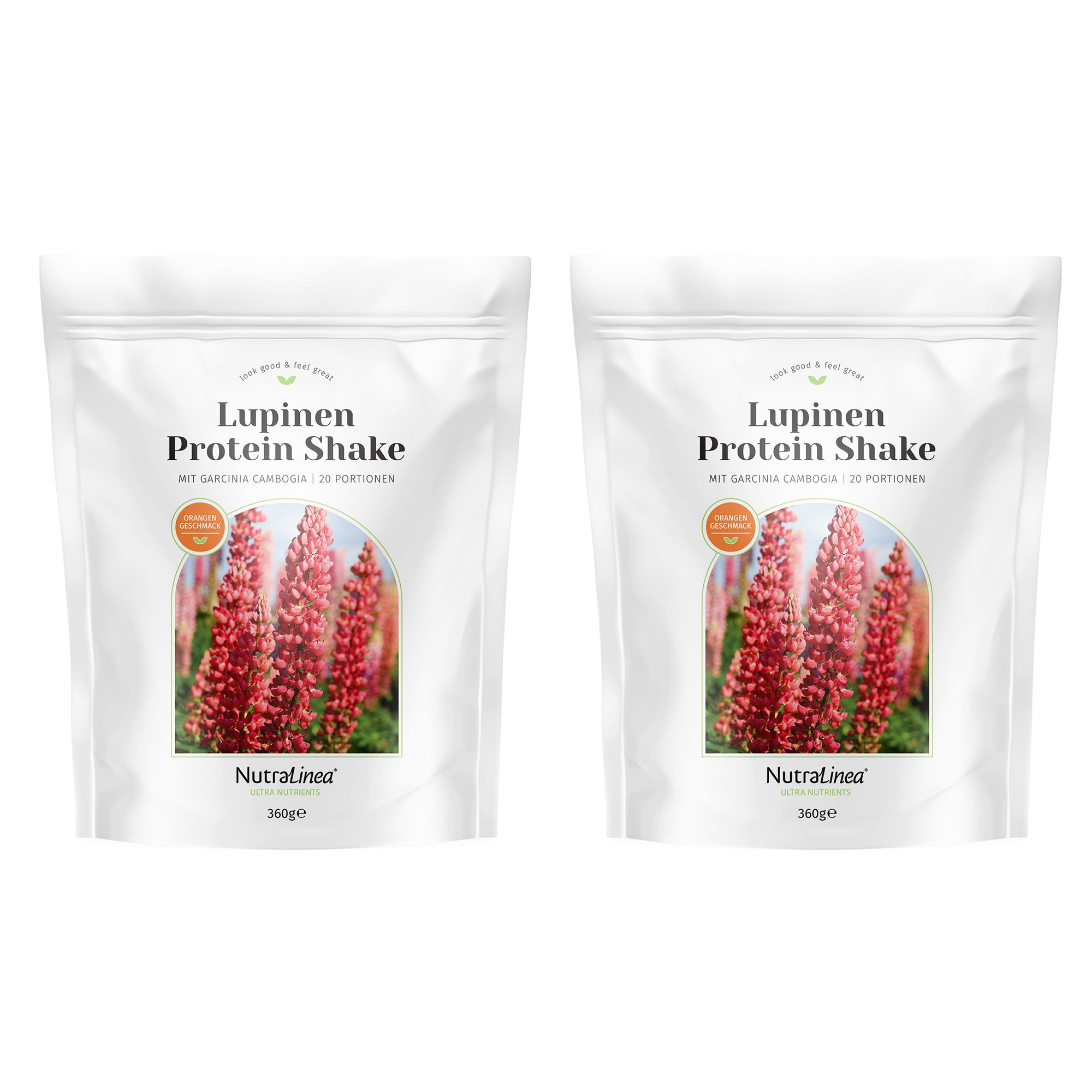NutraLinea® Lupinen Proteinshakes mit Garcinia Cambogia Standbodenbeutel,2x20 Portionen f. 40 Tage