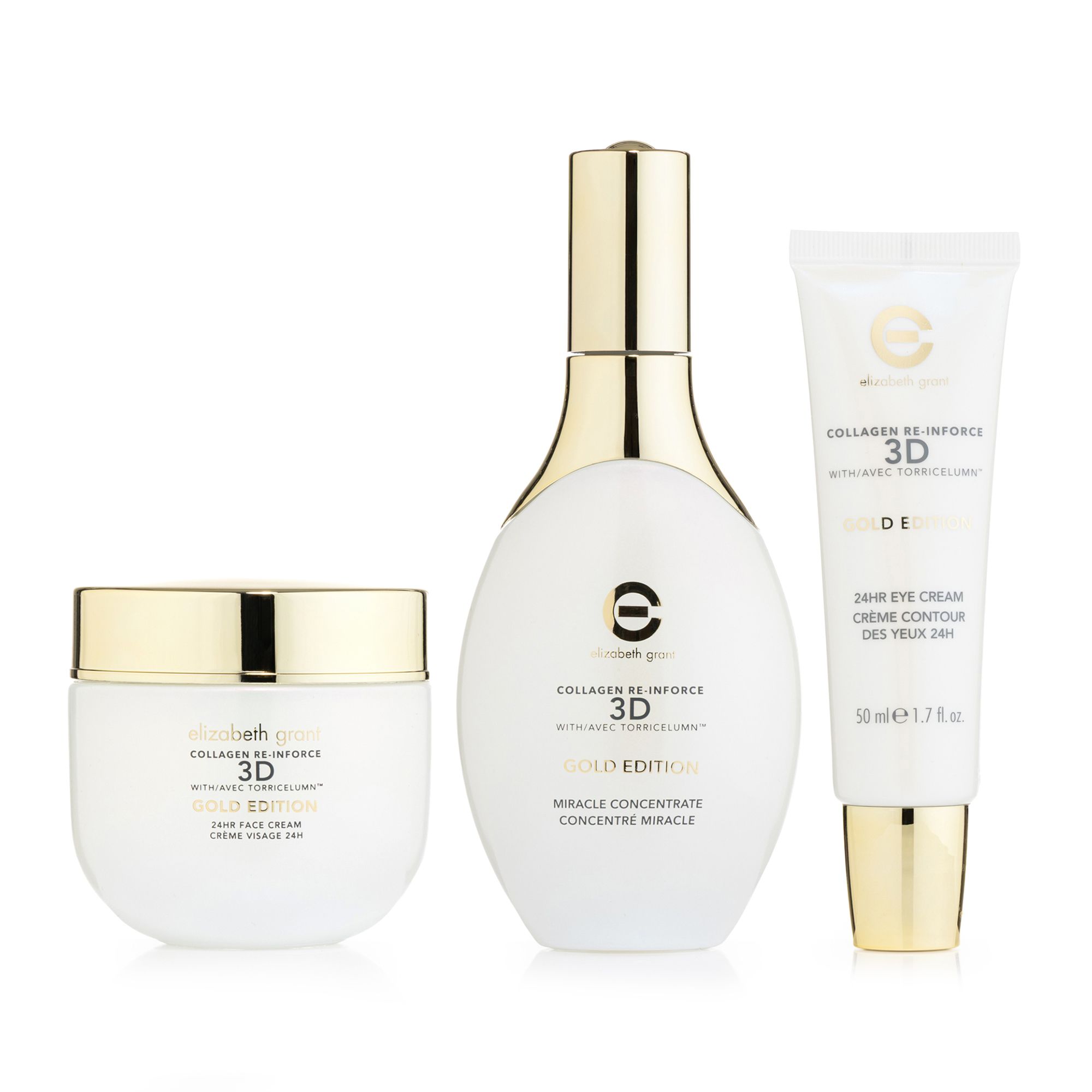 ELIZABETH GRANT Collagen Gold 24H Creme 100ml, Augencreme 50ml, Miracle Serum 100ml