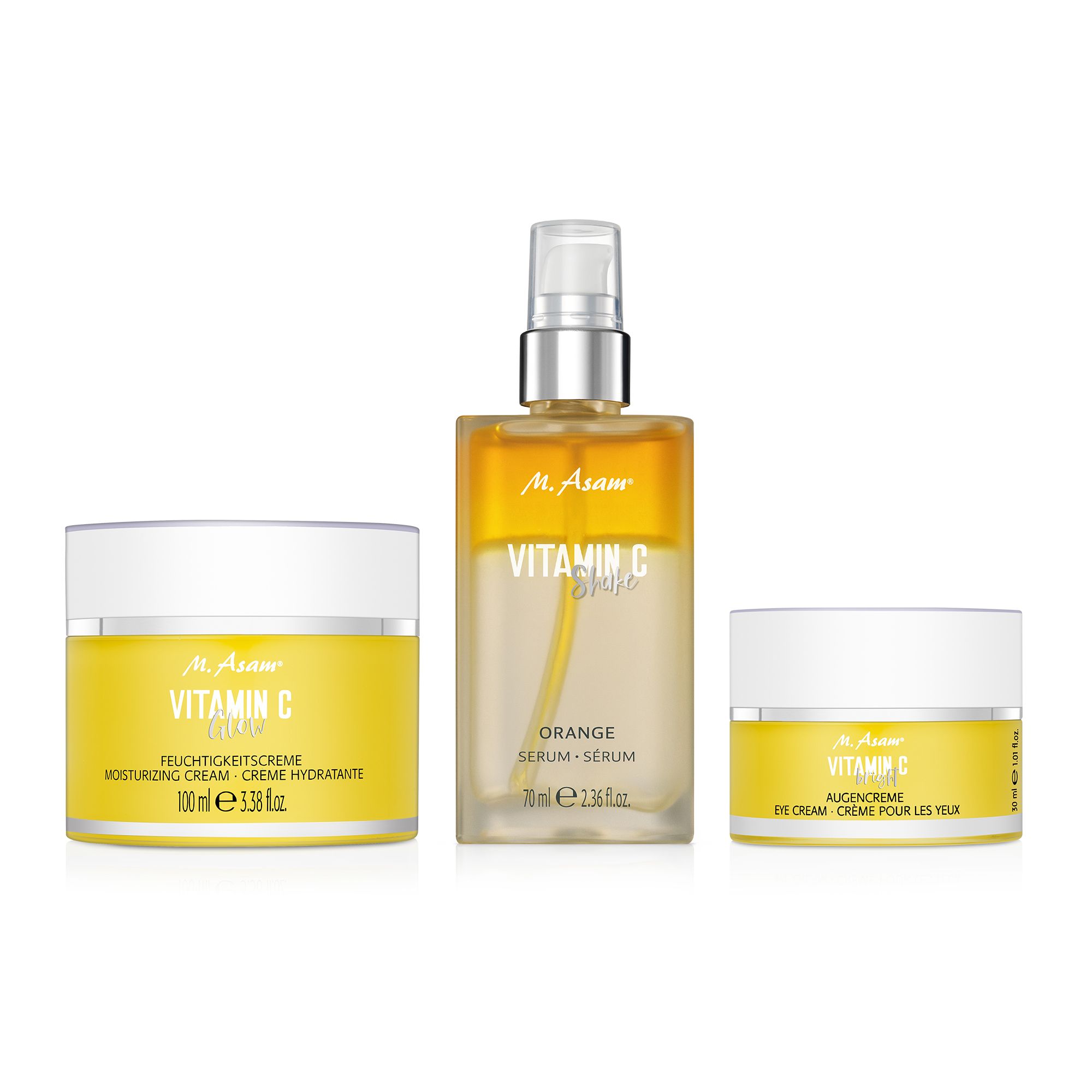 M.ASAM® Vitamin C Glow Creme 100ml, Serum Shake 70ml, Augencreme 30ml