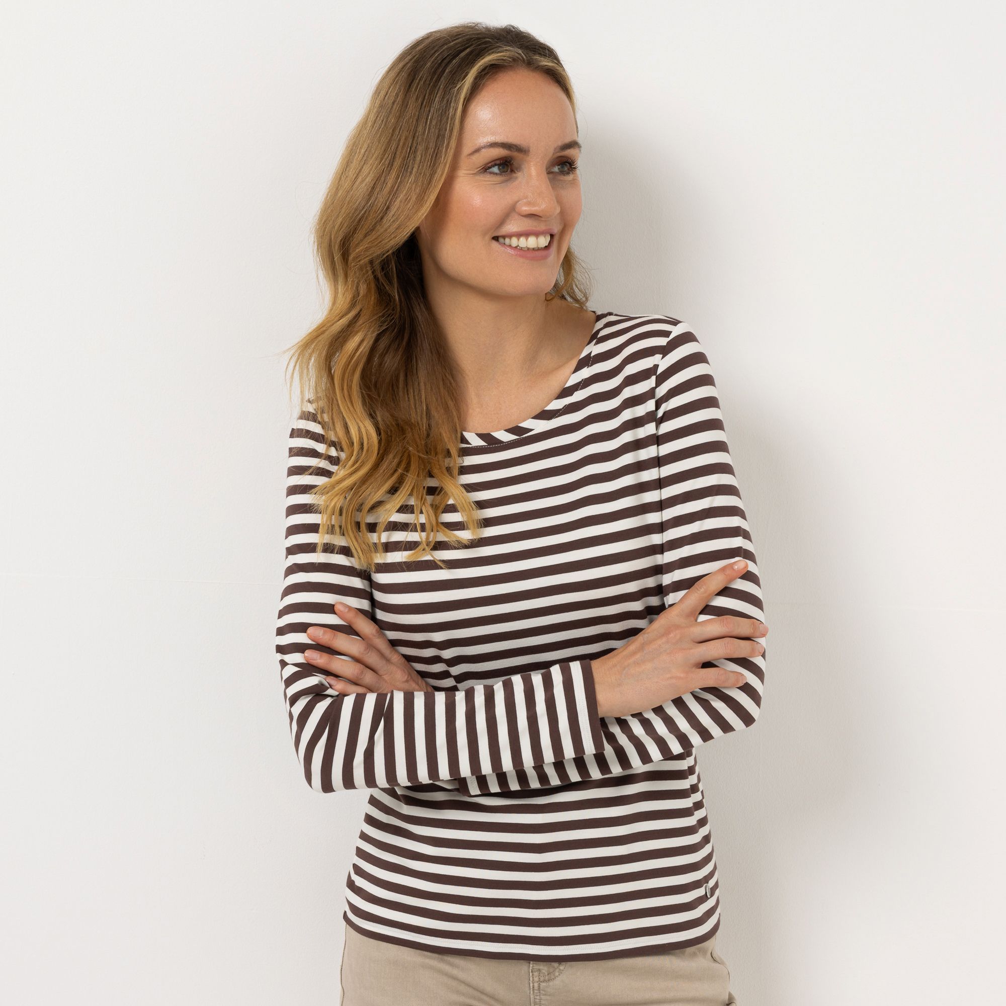 STRANDFEIN Ringelshirt Rundhalsausschnitt mit ECOVERO Viskose