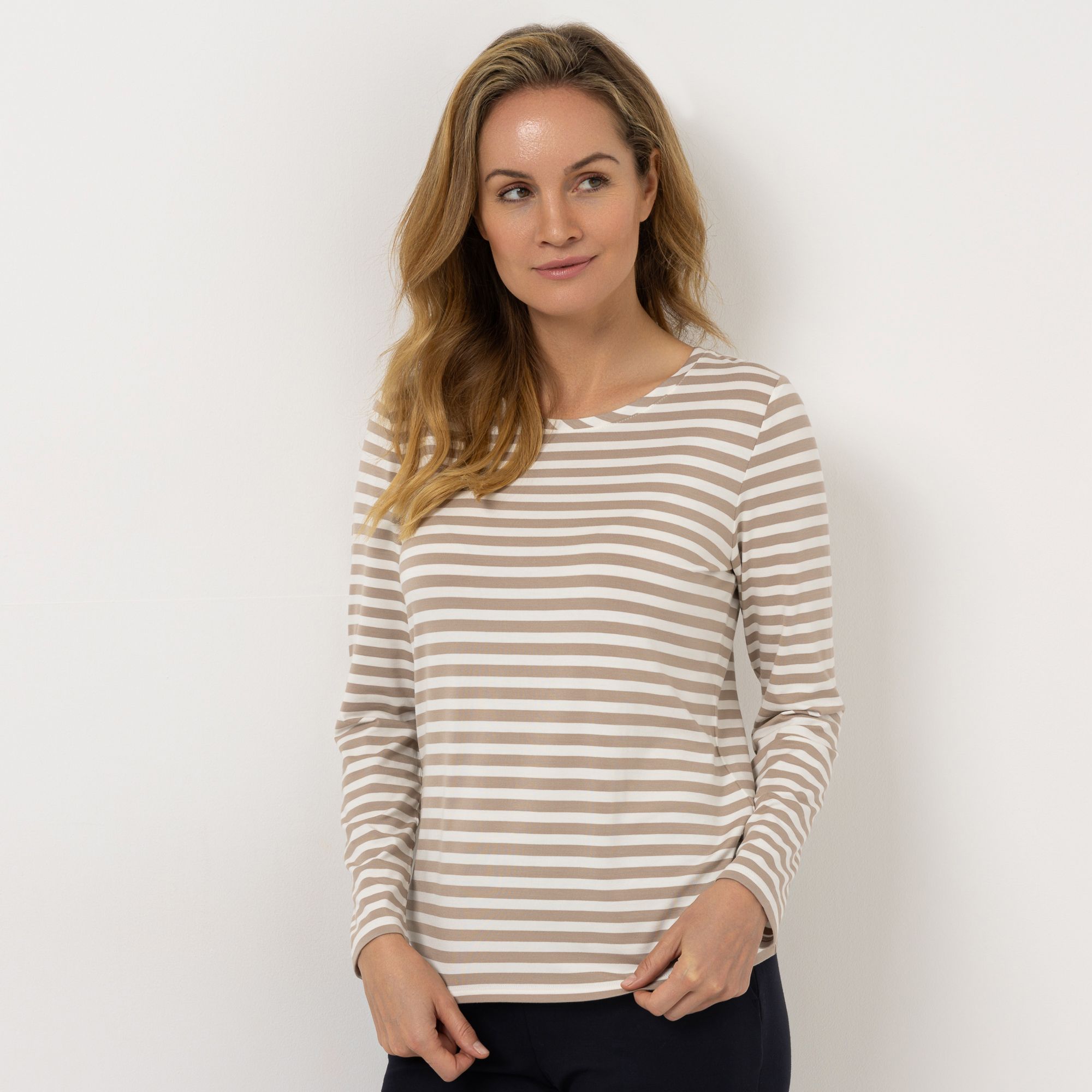 STRANDFEIN Ringelshirt Rundhalsausschnitt mit ECOVERO Viskose