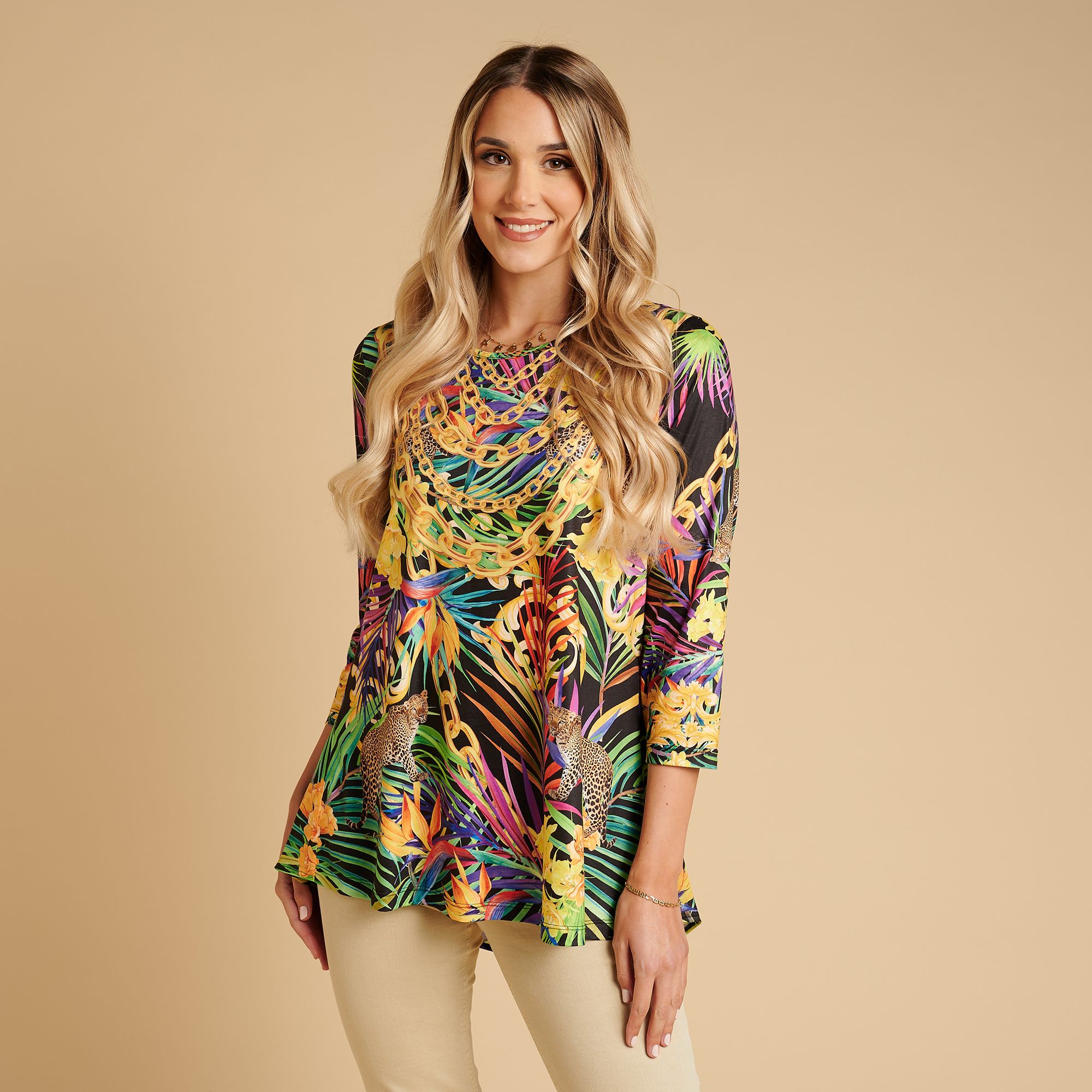 SCHIFFHAUER MUNICH® Shirt, 3/4 Arm Materialmix Strasssteinbesatz leger weit