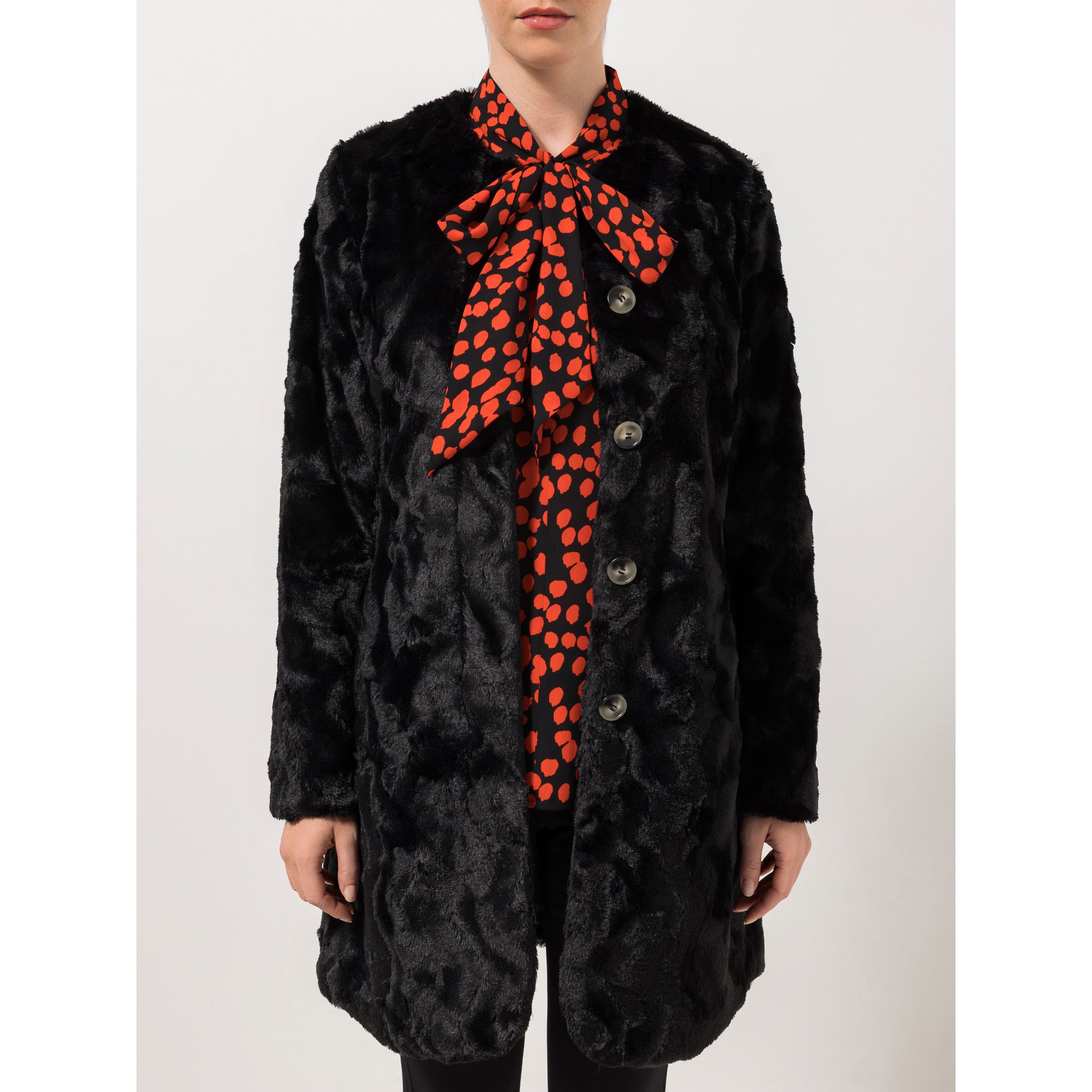 STEFFEN SCHRAUT Webpelzmantel Zermatt verdeckte Knopfleiste Seitentaschen figurumspielend